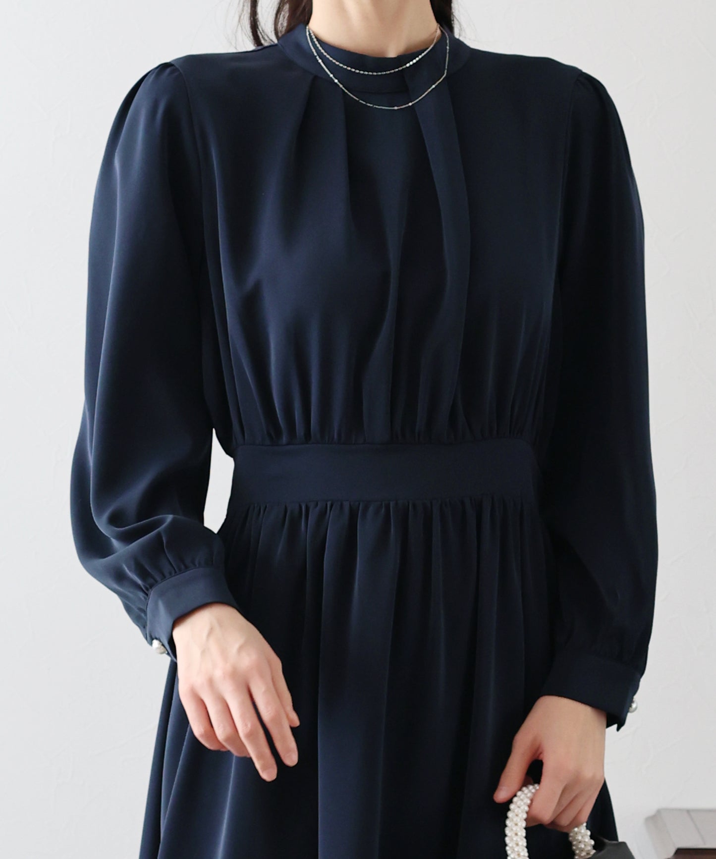 【SALE】ミックスツイードノーカラージャケットxスタンドカラータックワンピース