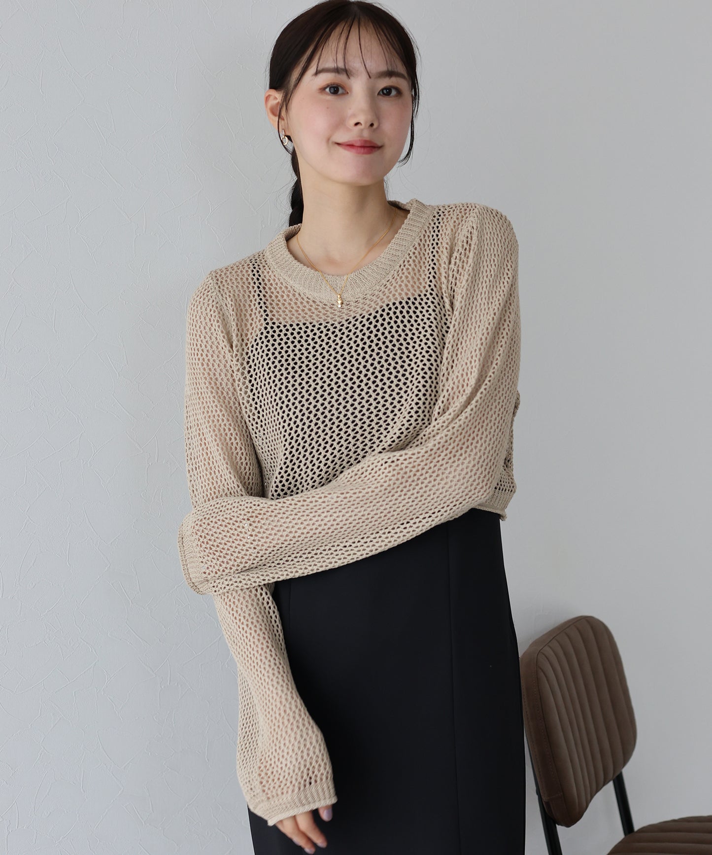 【SALE】メッシュニットトップス