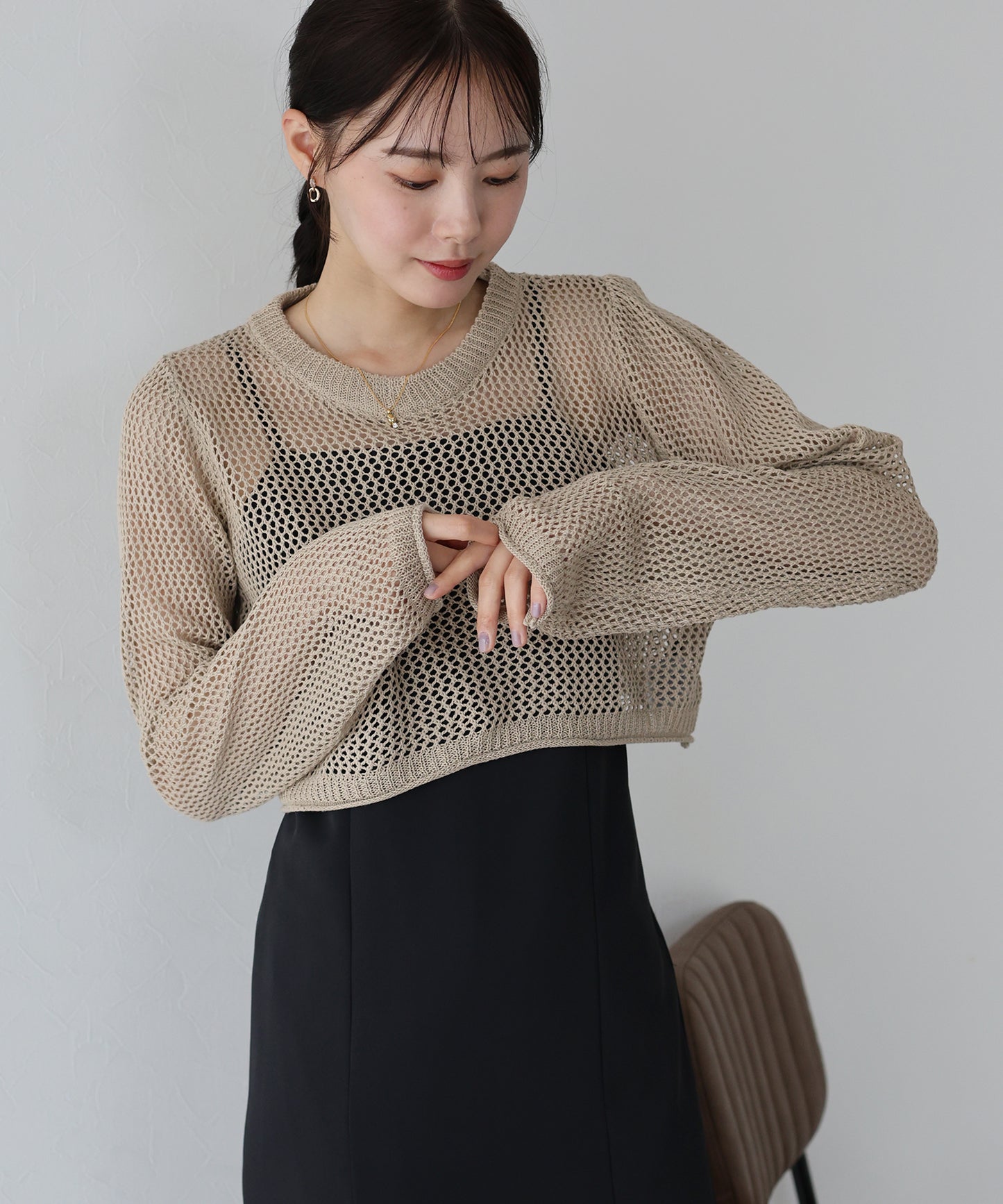 【SALE】メッシュニットトップス