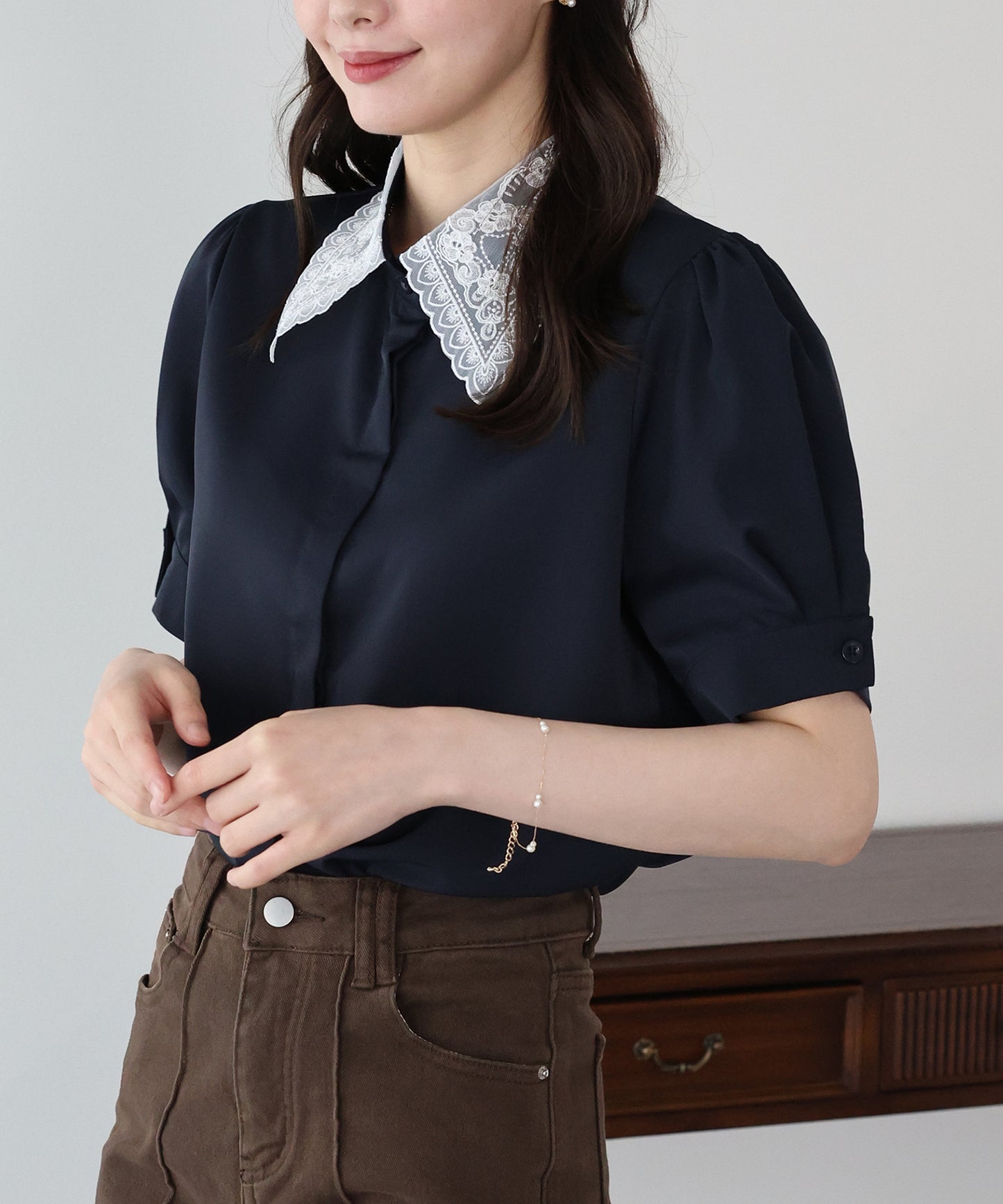 【早割5%OFF】レース襟半袖ブラウス【メール便】