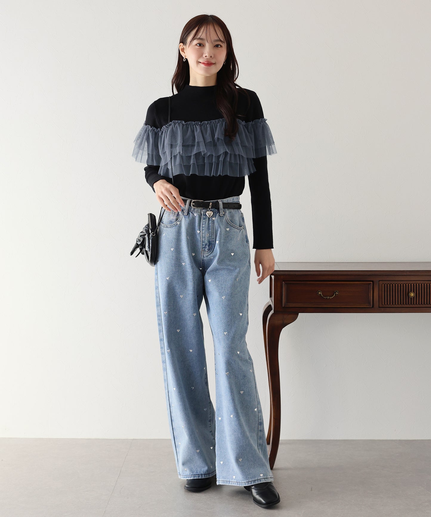 【TIME SALE】フリルチュール長袖ニット