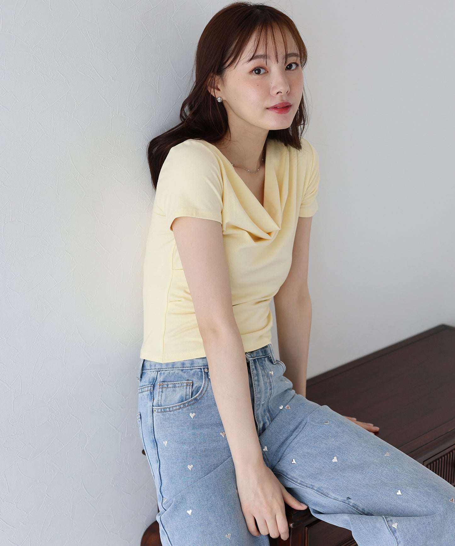 【SALE】半袖ドレープネックTシャツ【ネコポス】