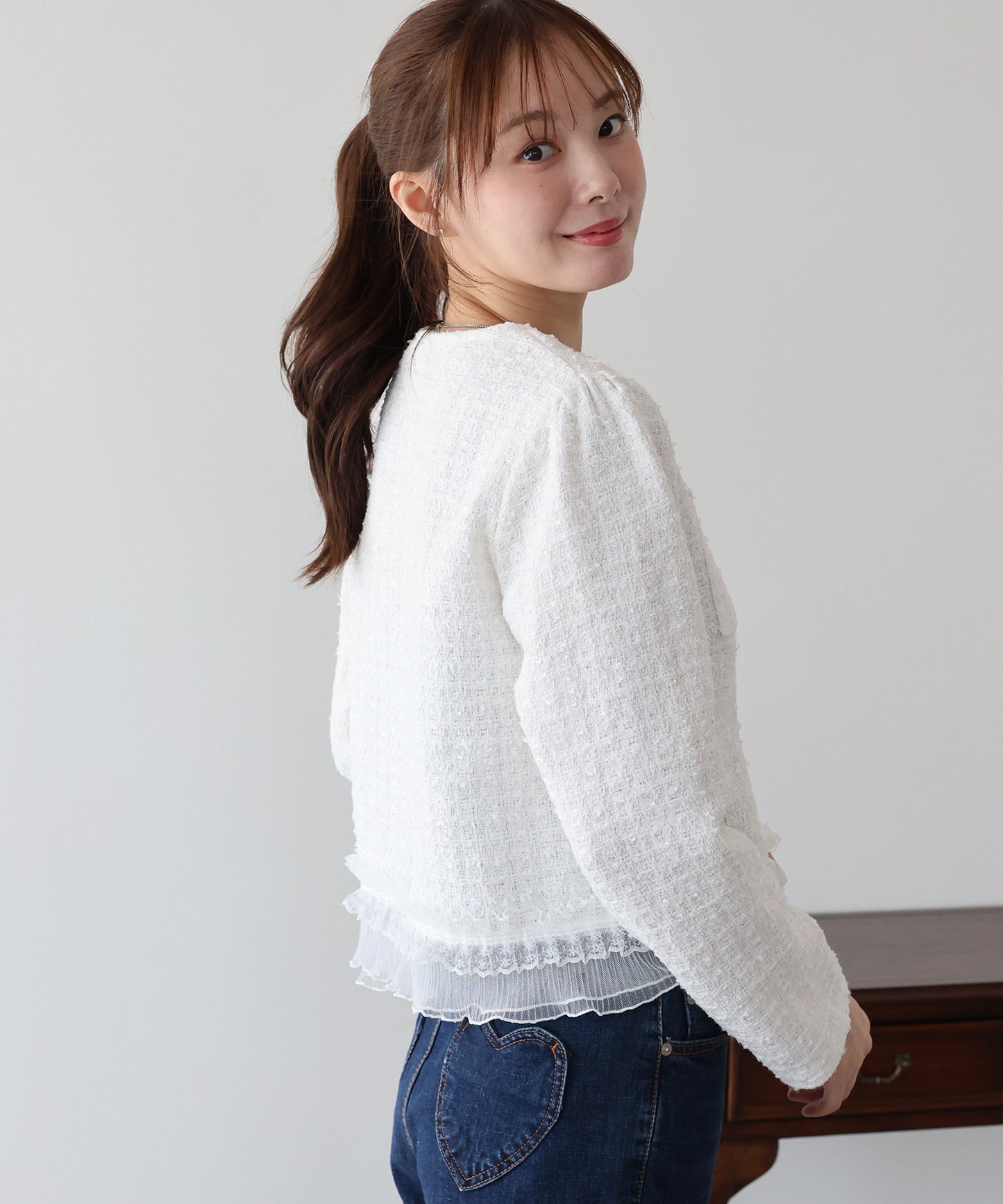 【早割5%OFF】レースドッキングツイードジャケット