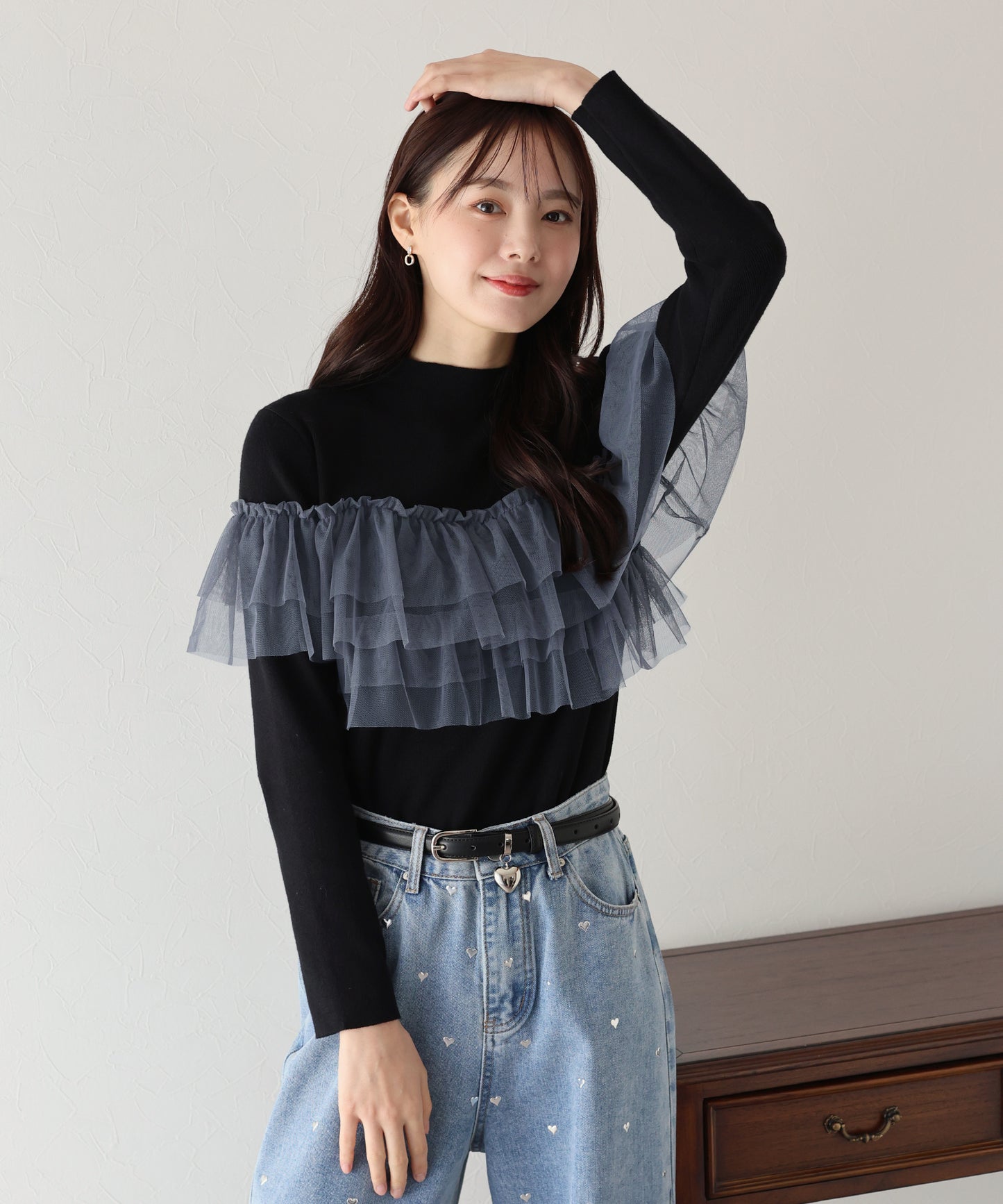 【TIME SALE】フリルチュール長袖ニット