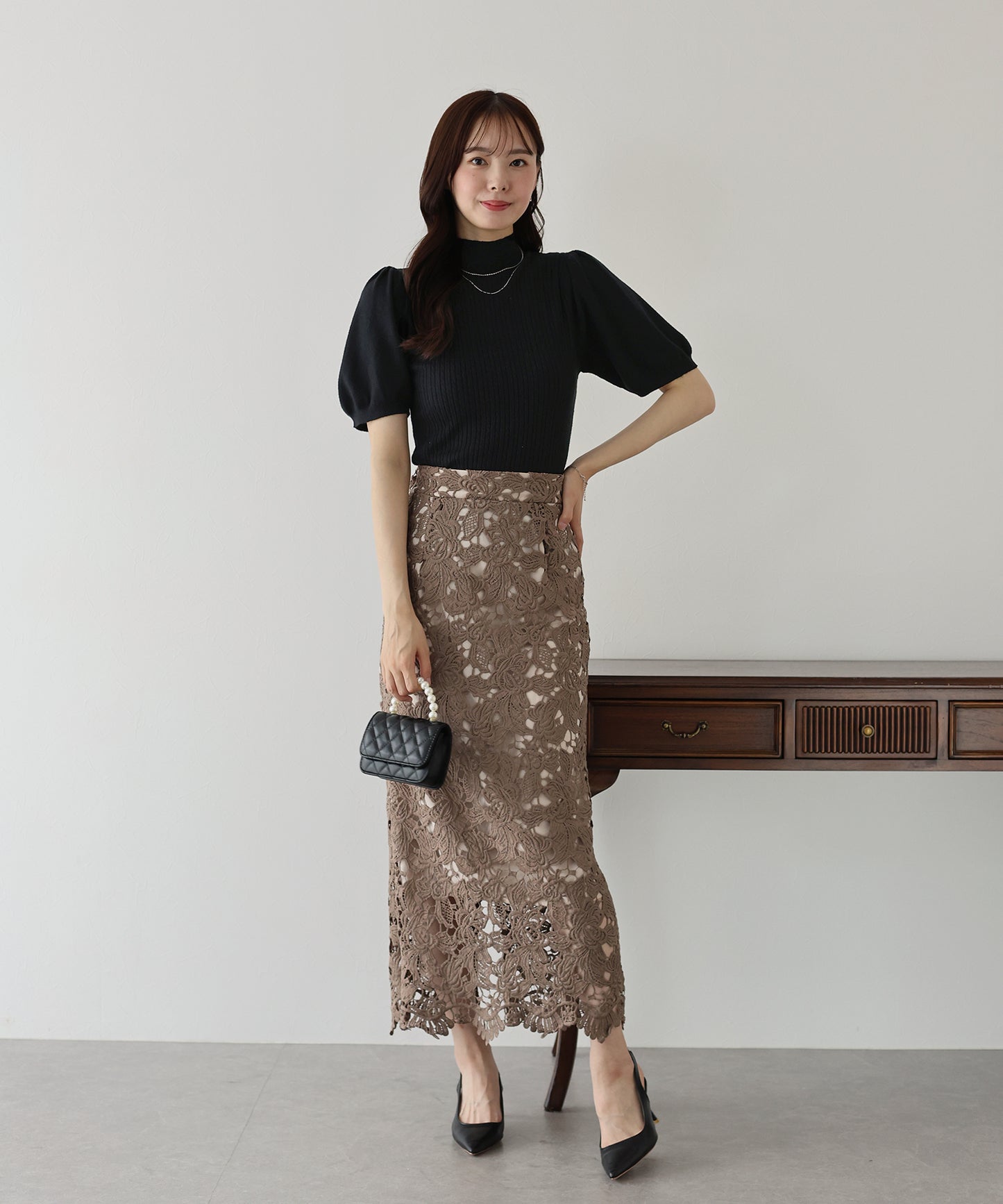 【SALE】パフスリーブ半袖ミニケーブルニット