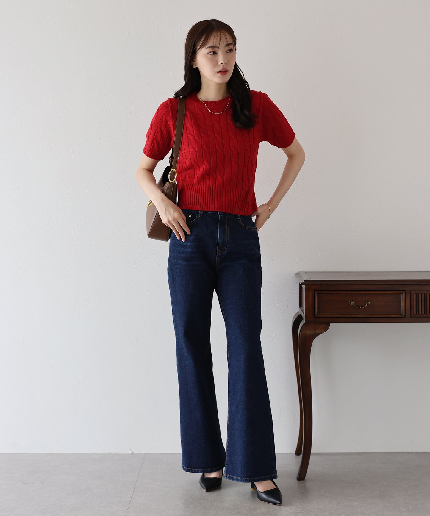 【TIME SALE】半袖ケーブルニット