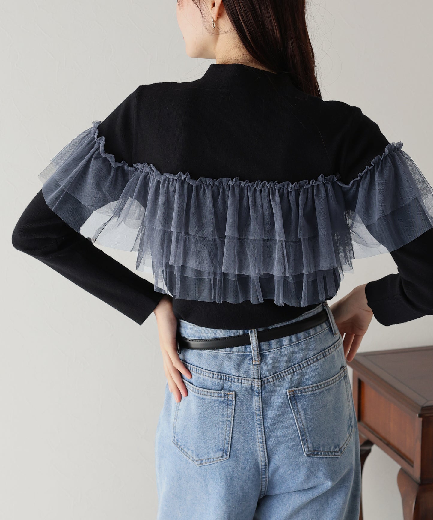 【TIME SALE】フリルチュール長袖ニット