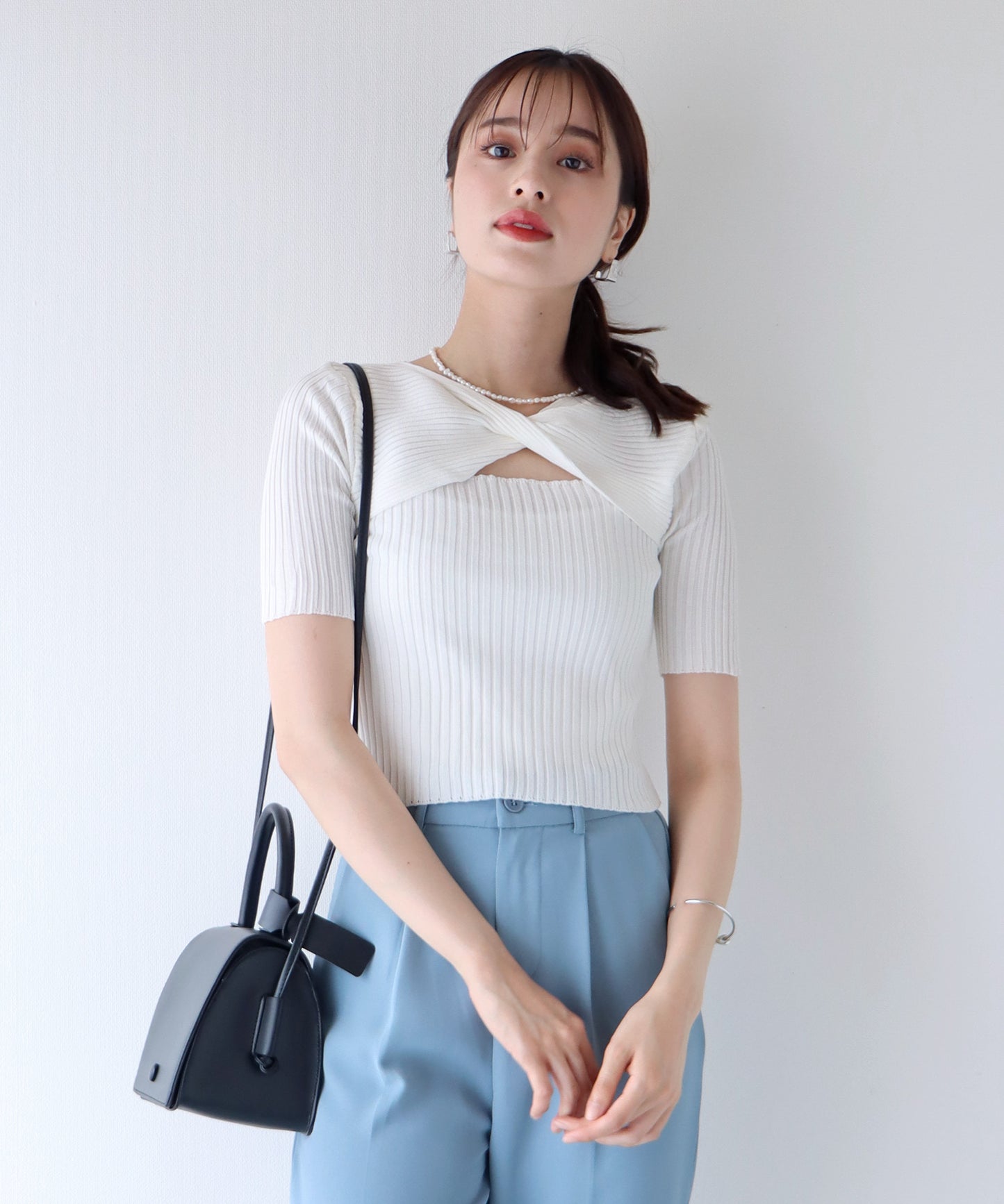 【SALE】オープンネックサマーニットトップス【ネコポス】