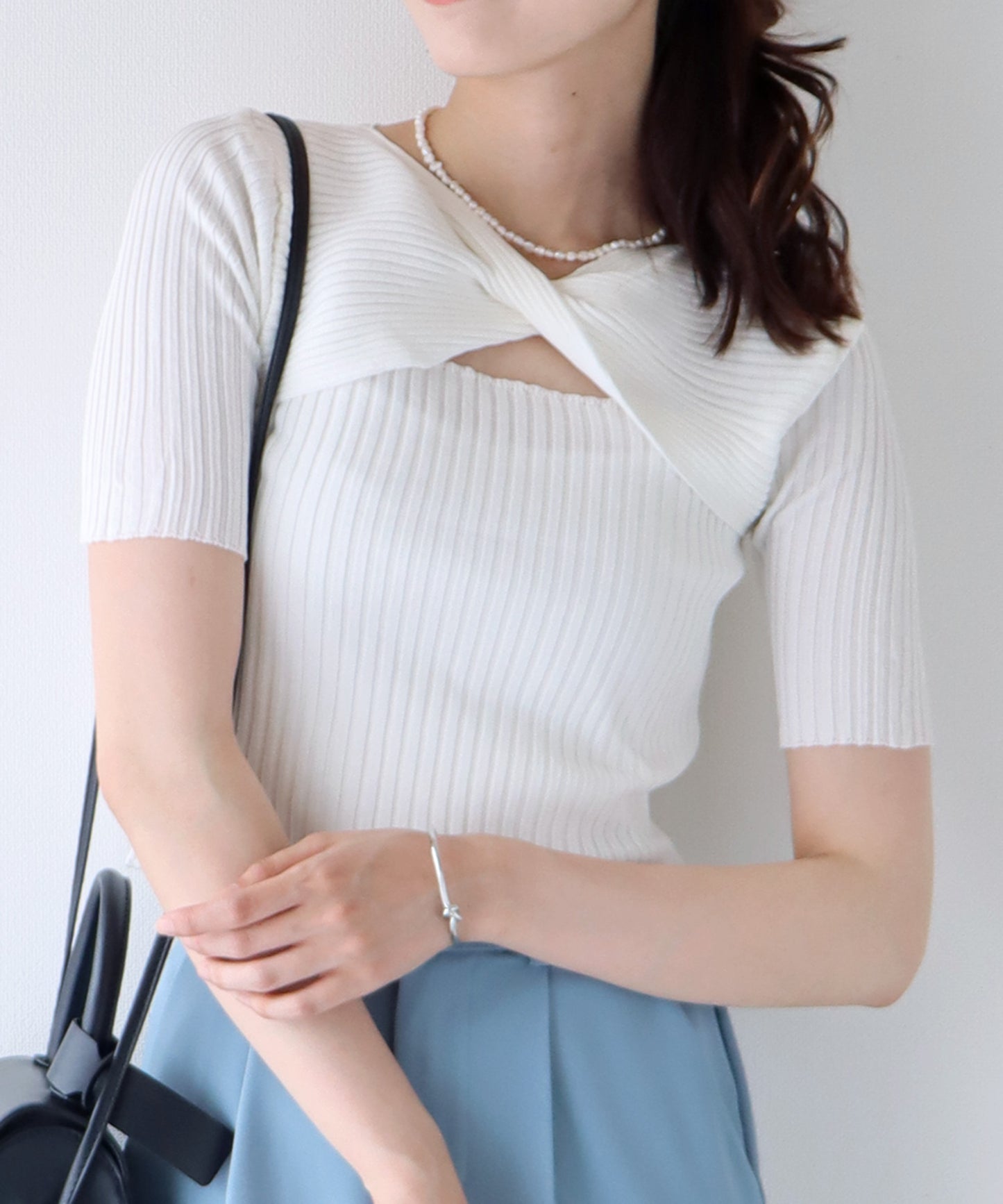 【SALE】オープンネックサマーニットトップス【ネコポス】