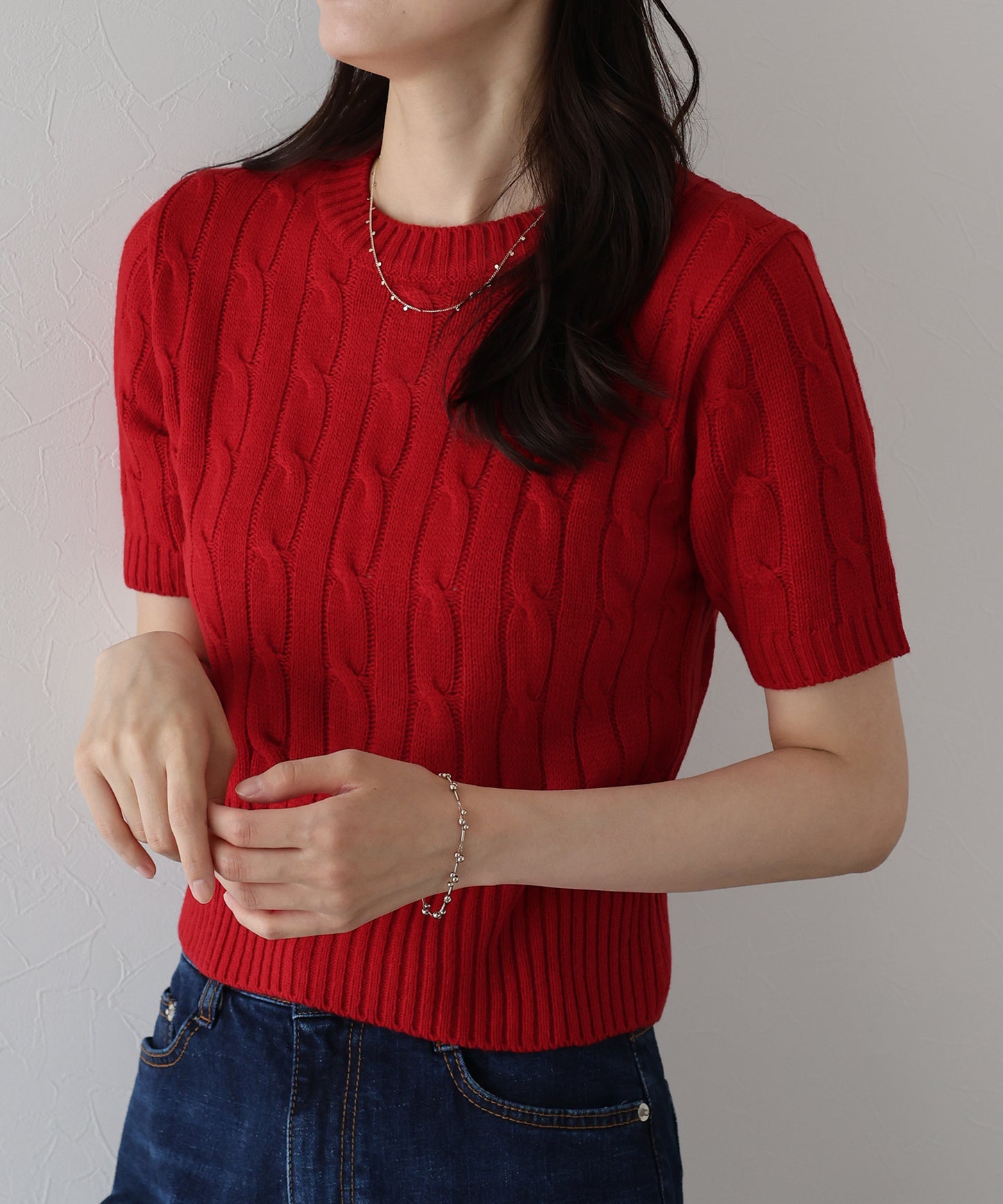 【TIME SALE】半袖ケーブルニット