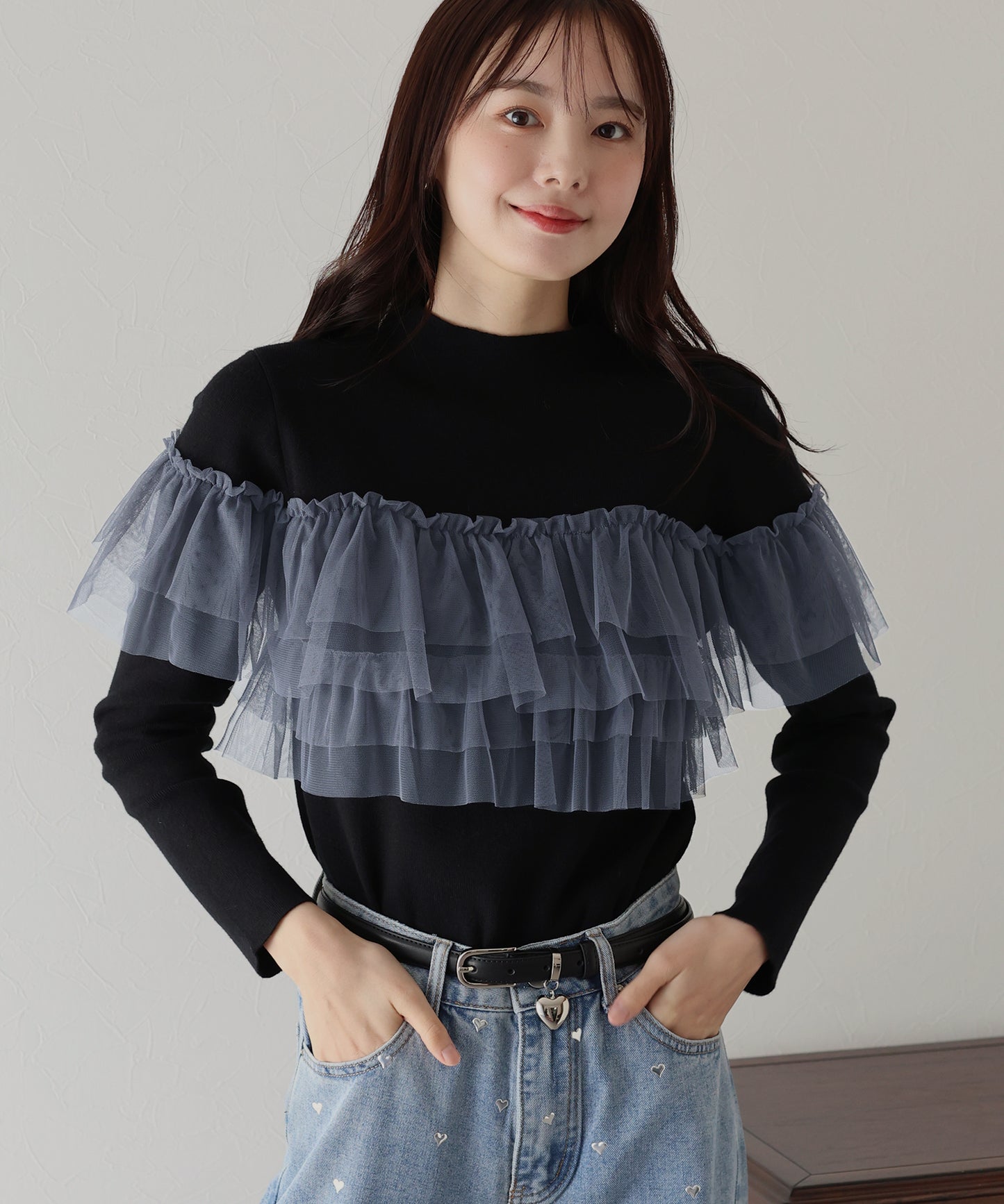 【TIME SALE】フリルチュール長袖ニット