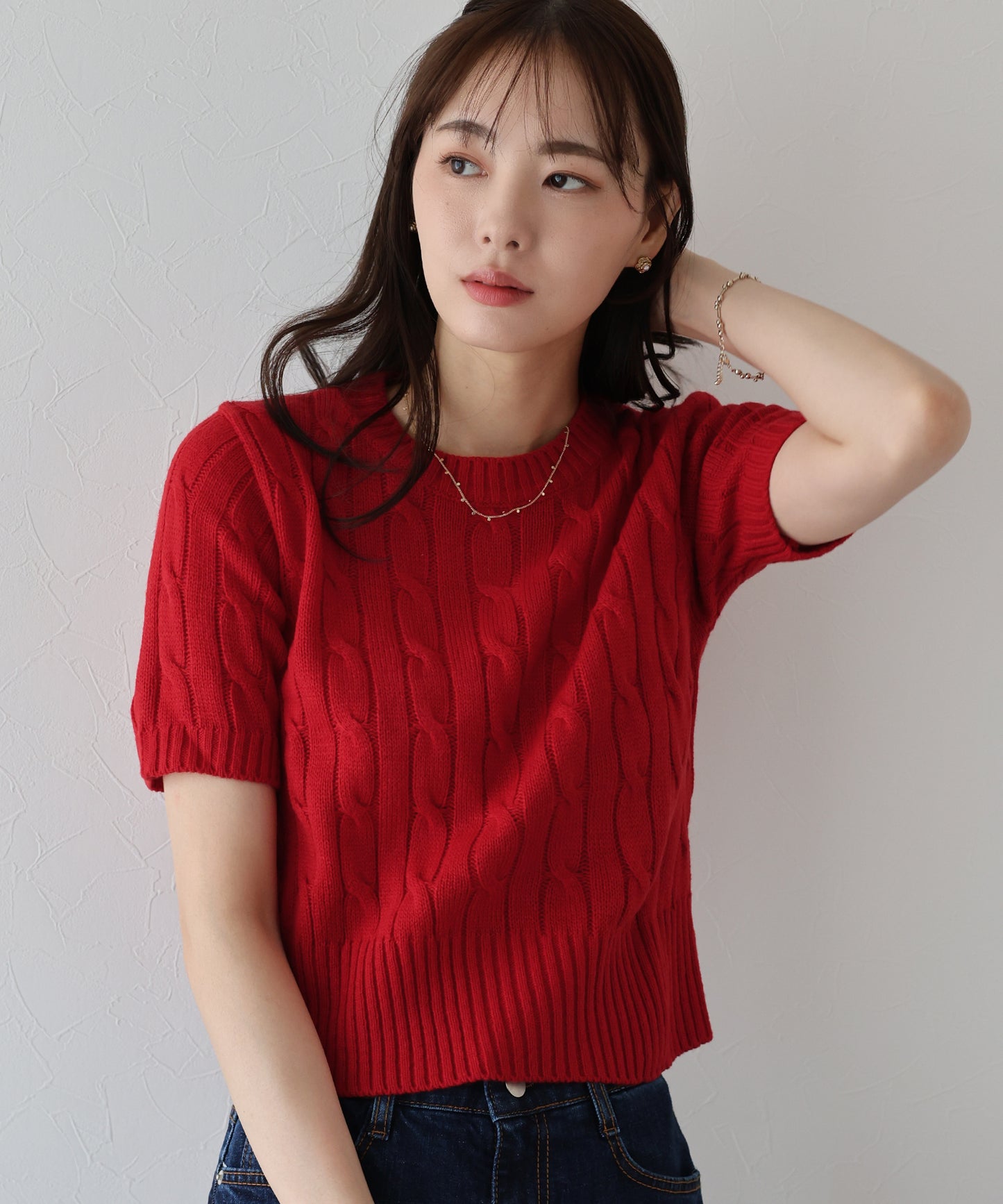 【TIME SALE】半袖ケーブルニット