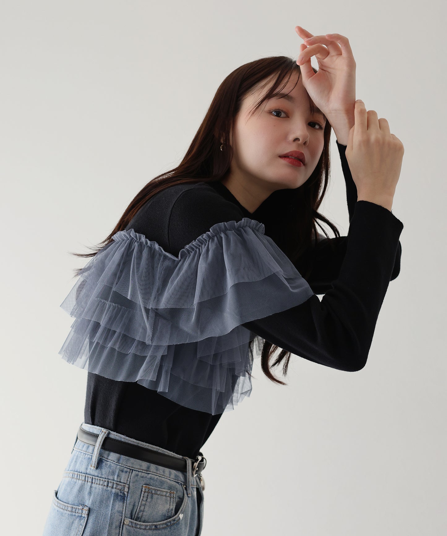 【TIME SALE】フリルチュール長袖ニット