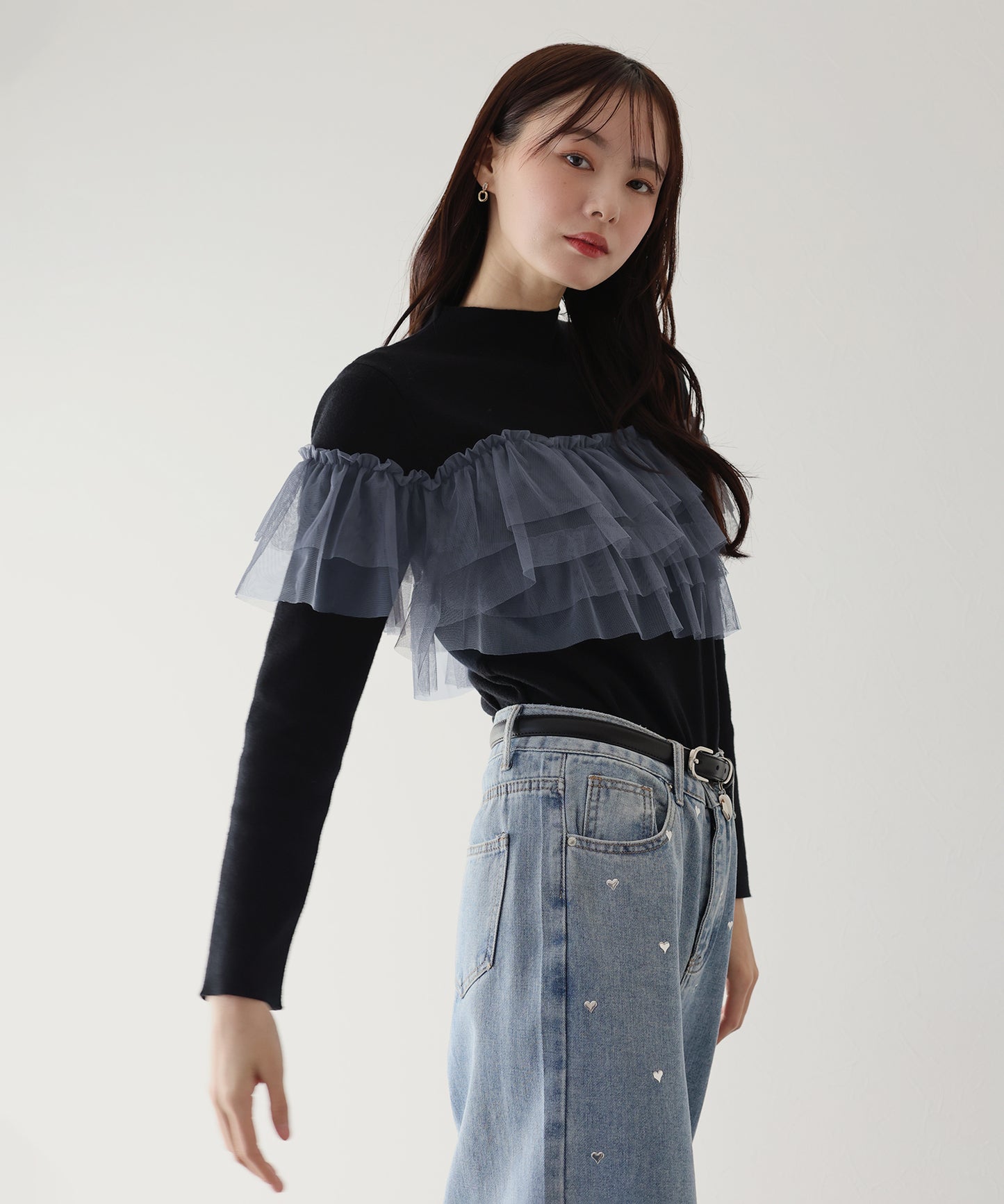 【TIME SALE】フリルチュール長袖ニット