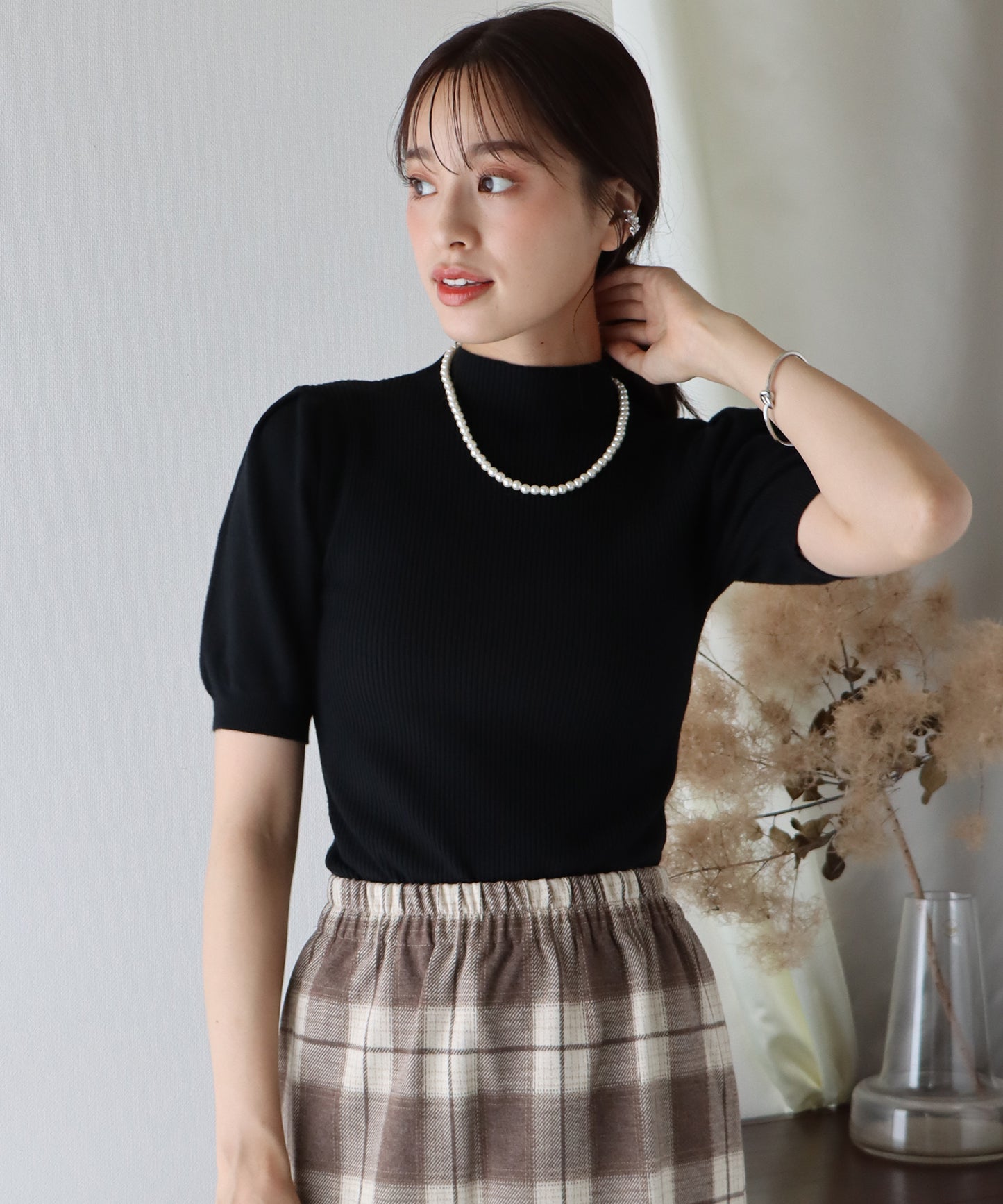 【SALE】パフスリーブ半袖なめらかニット【ネコポス】