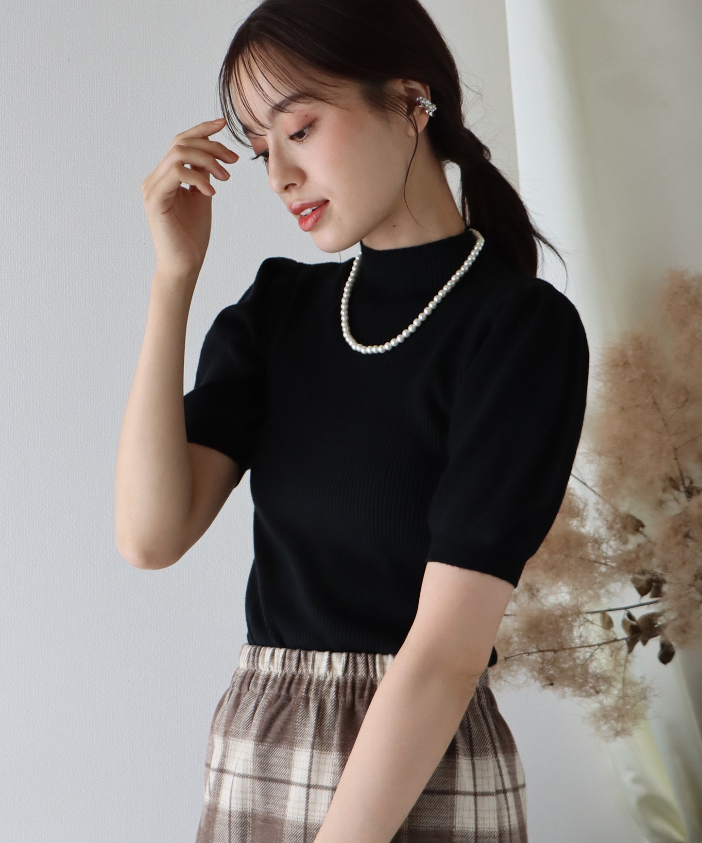 【SALE】パフスリーブ半袖なめらかニット【ネコポス】