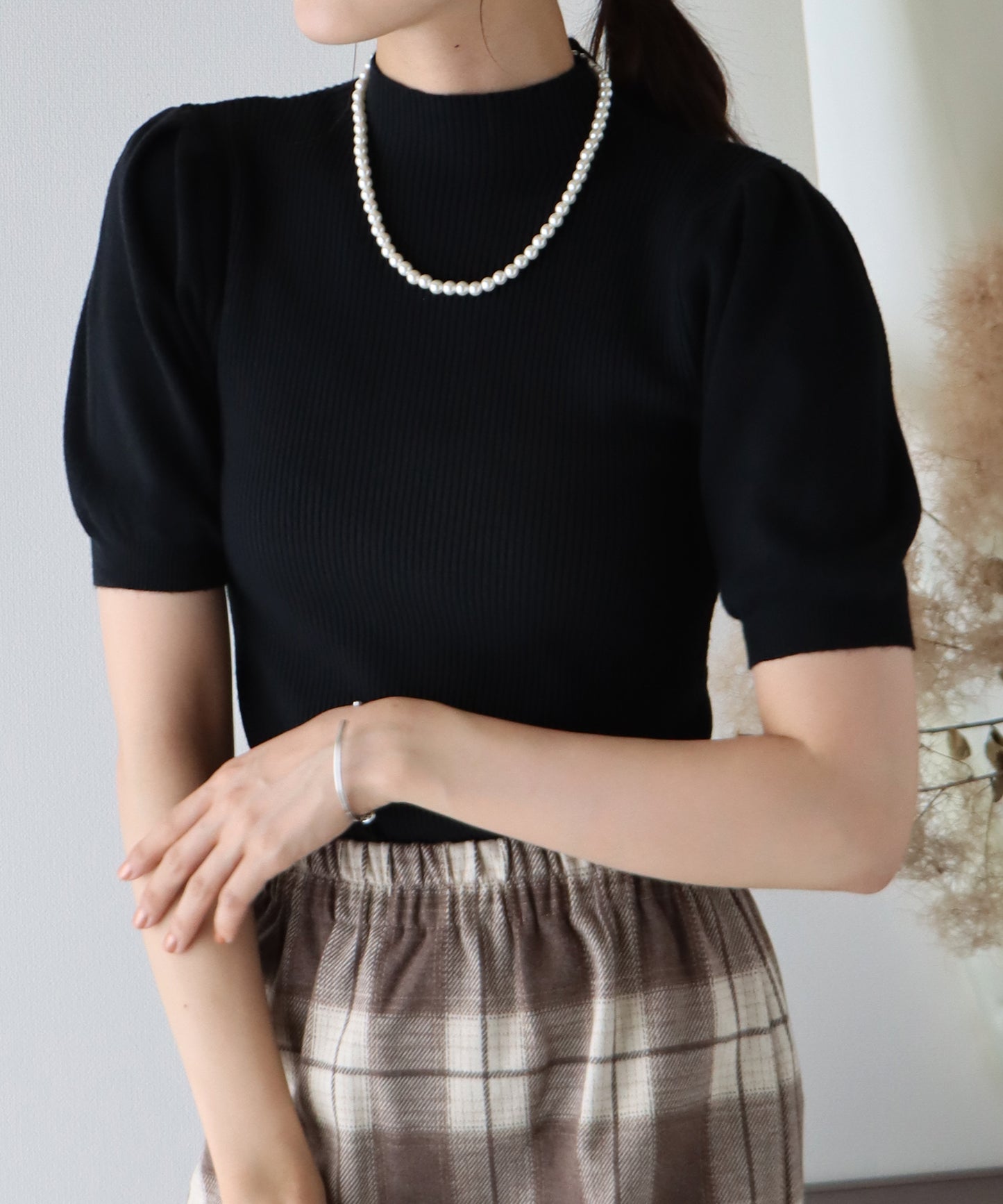 【SALE】パフスリーブ半袖なめらかニット【ネコポス】