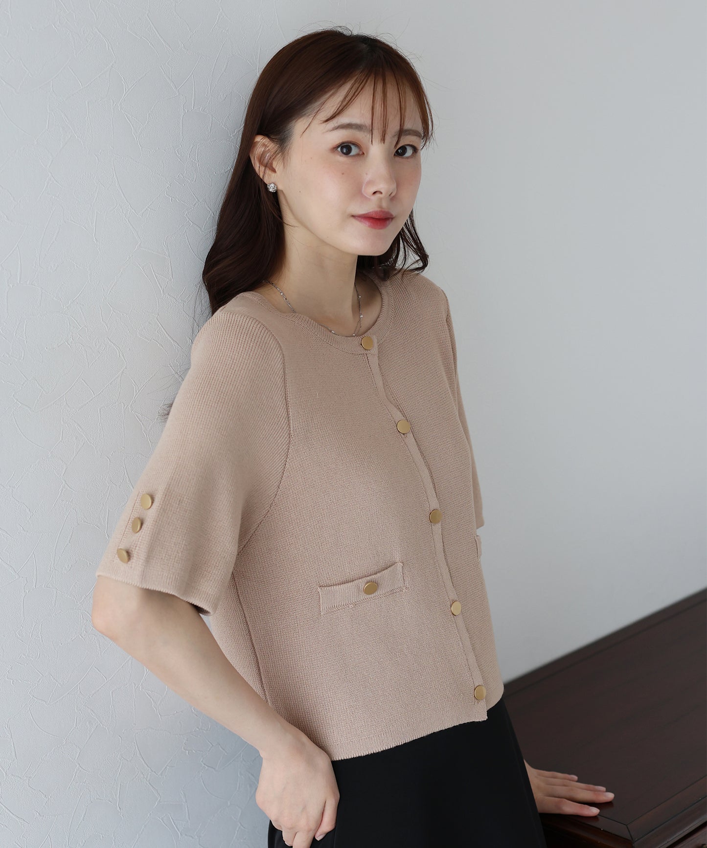 【TIME SALE】金ボタン半袖ニットジャケット