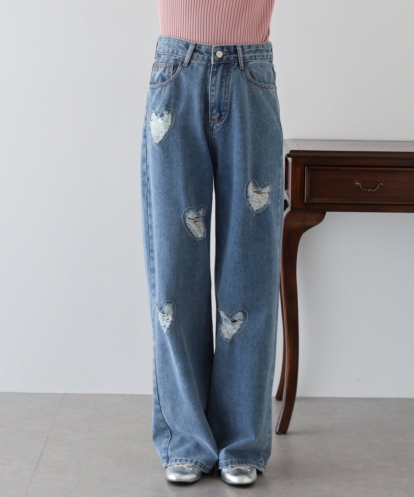 【SALE】ハートダメージデニムパンツ