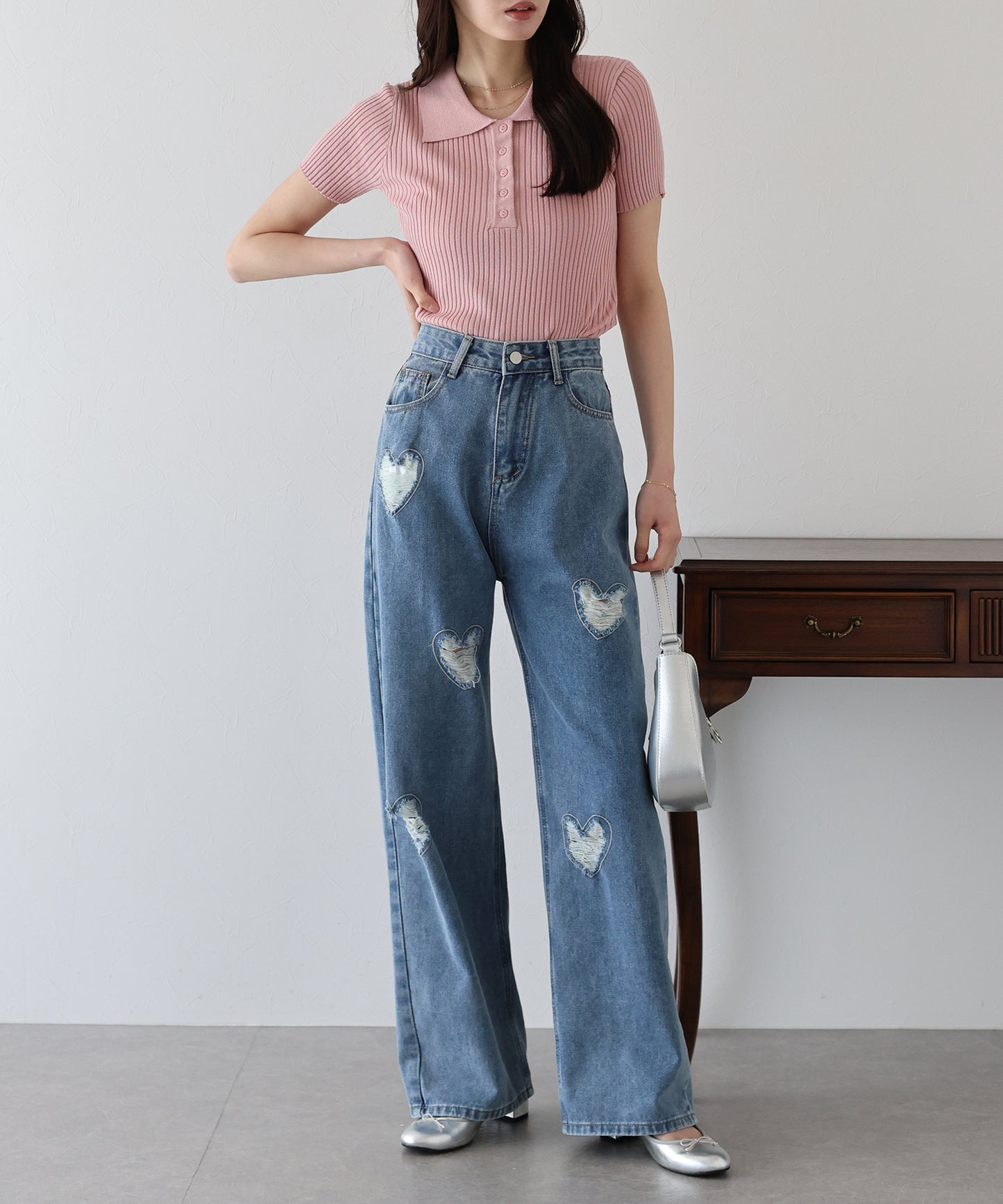 【SALE】ハートダメージデニムパンツ