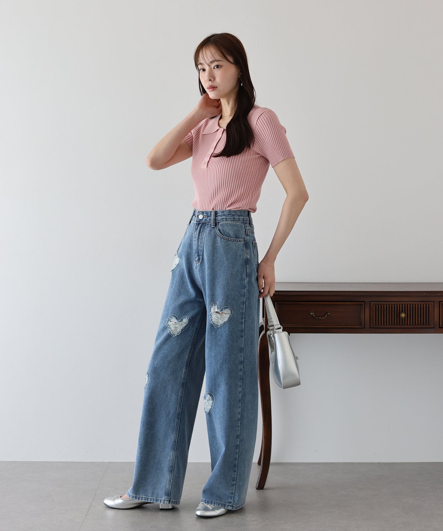 【SALE】ハートダメージデニムパンツ