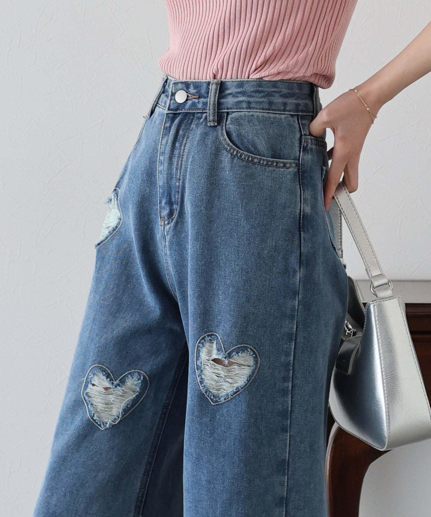 【SALE】ハートダメージデニムパンツ