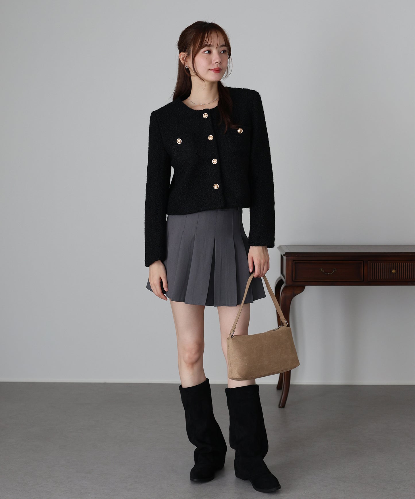 金ボタンボアコート