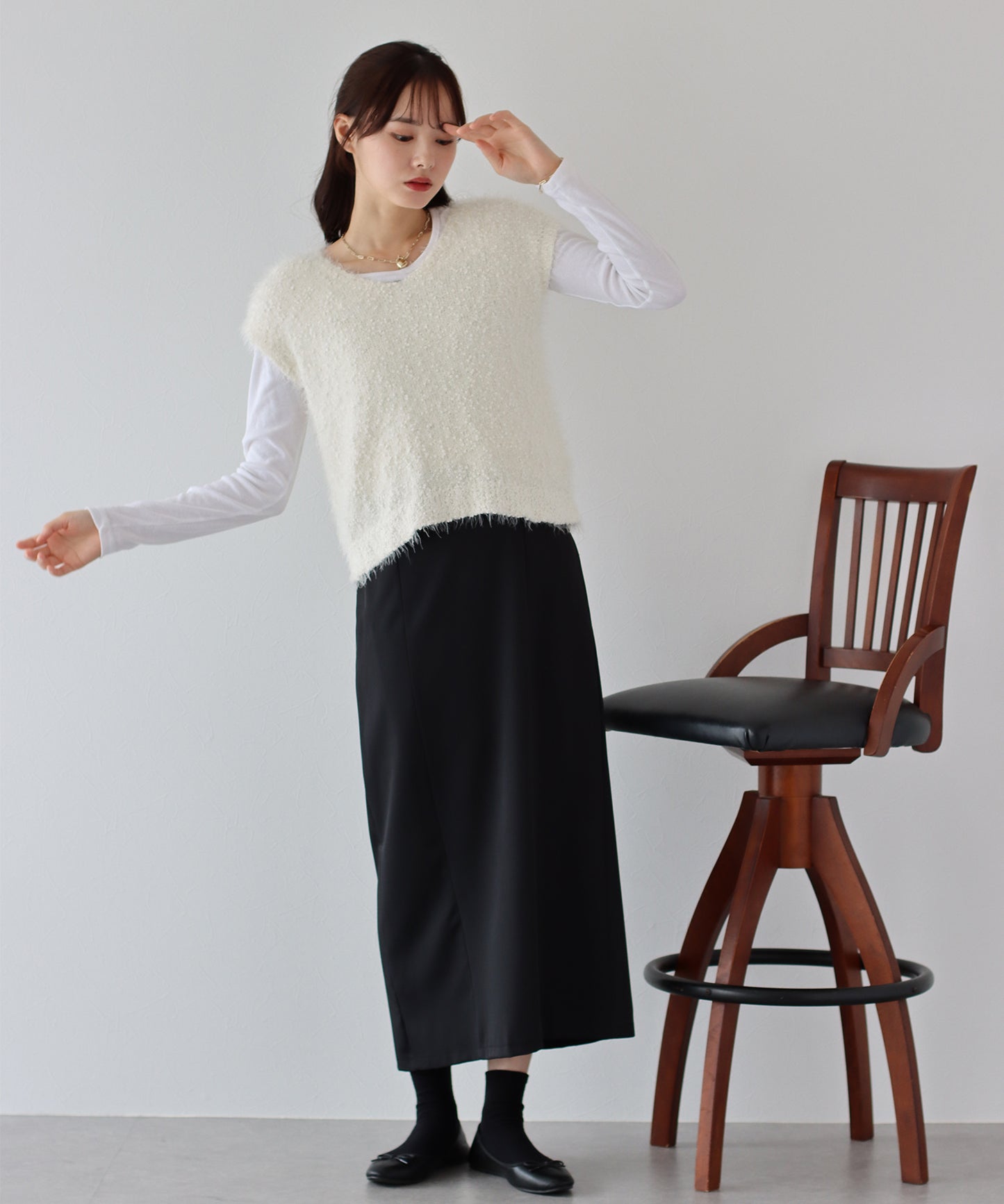 【SALE】ぽこぽこVネックシャギーニットベスト
