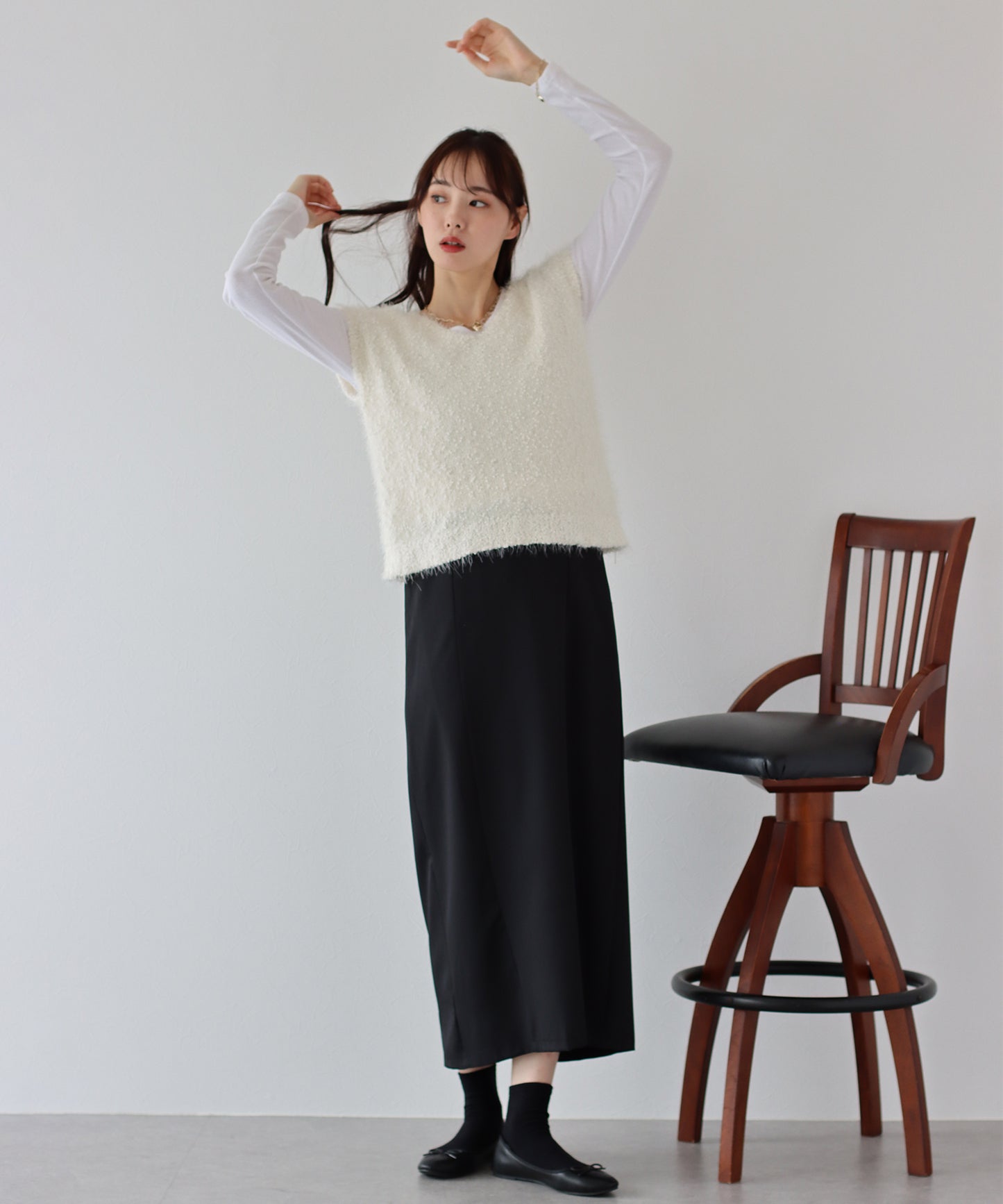 【SALE】ぽこぽこVネックシャギーニットベスト