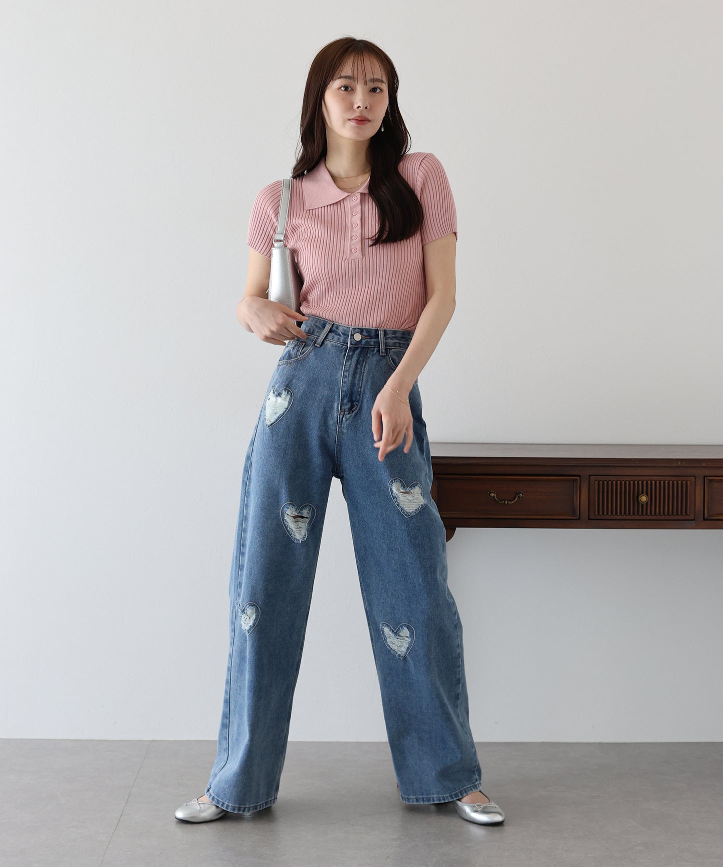 【SALE】ハートダメージデニムパンツ
