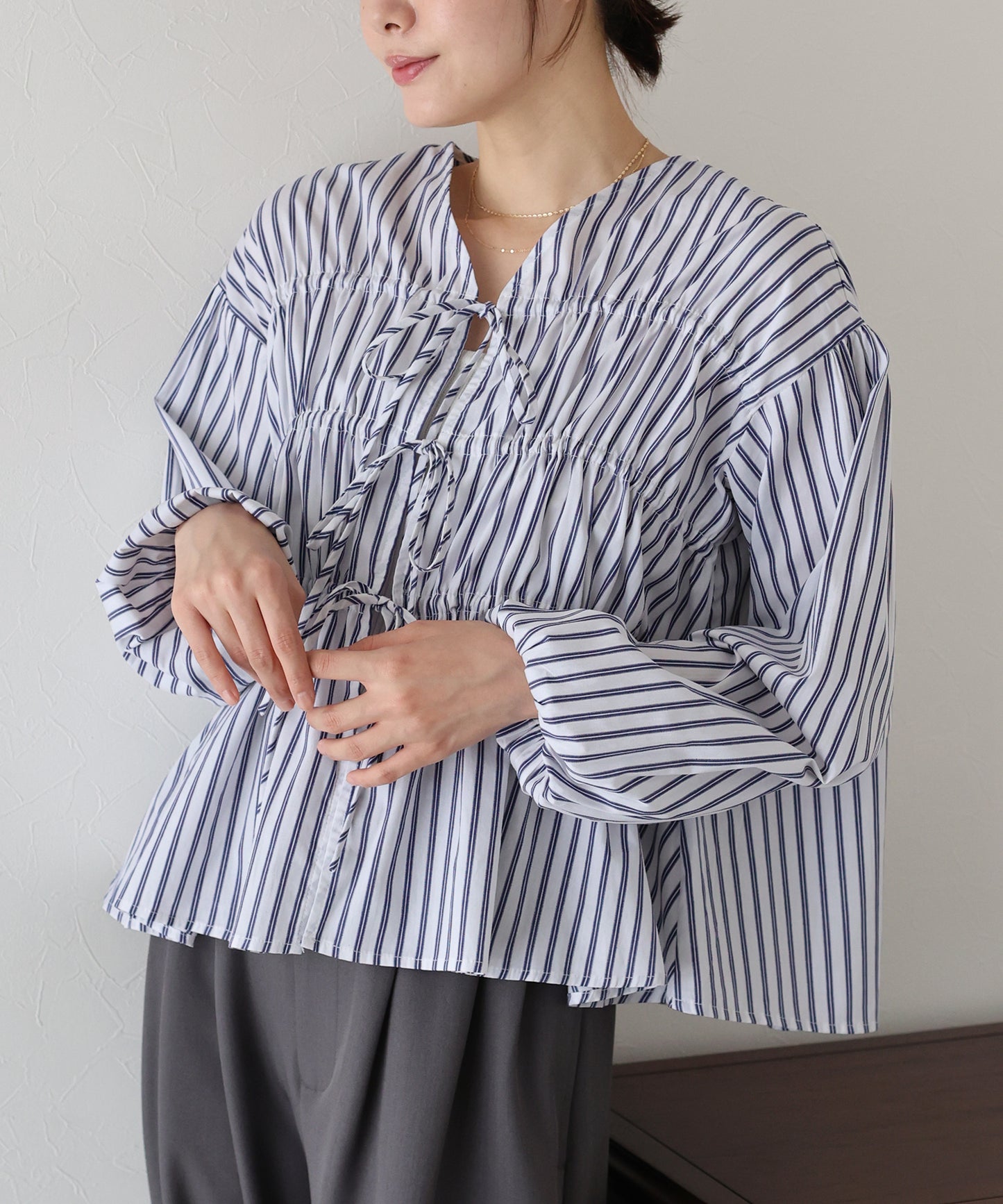 【早割5%OFF】ストライプリボンブラウス【ネコポス】