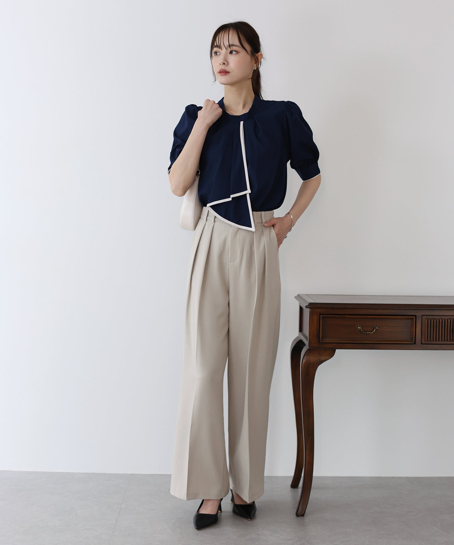 【SALE】バイカラーボウタイブラウス【ネコポス】