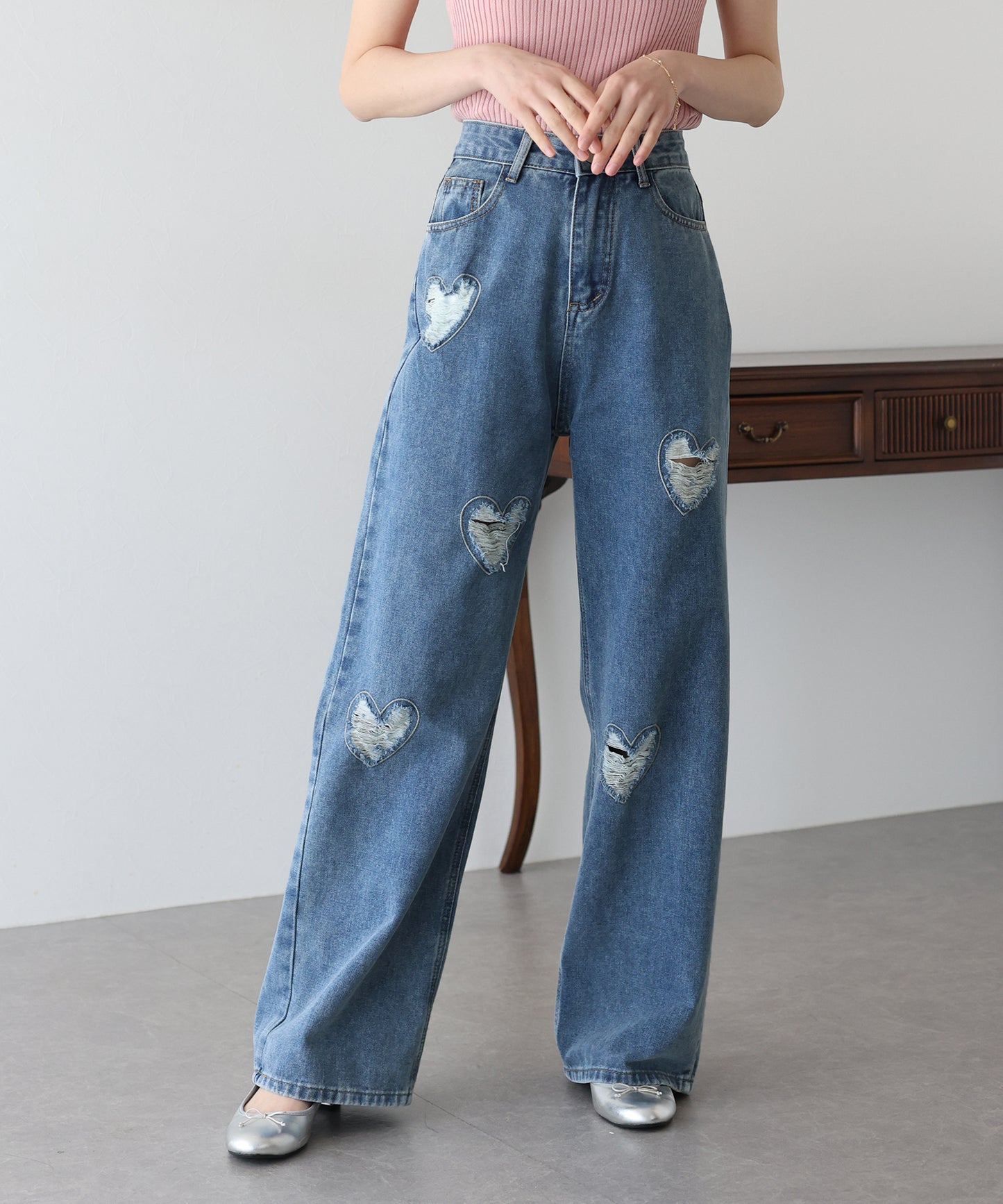 【SALE】ハートダメージデニムパンツ