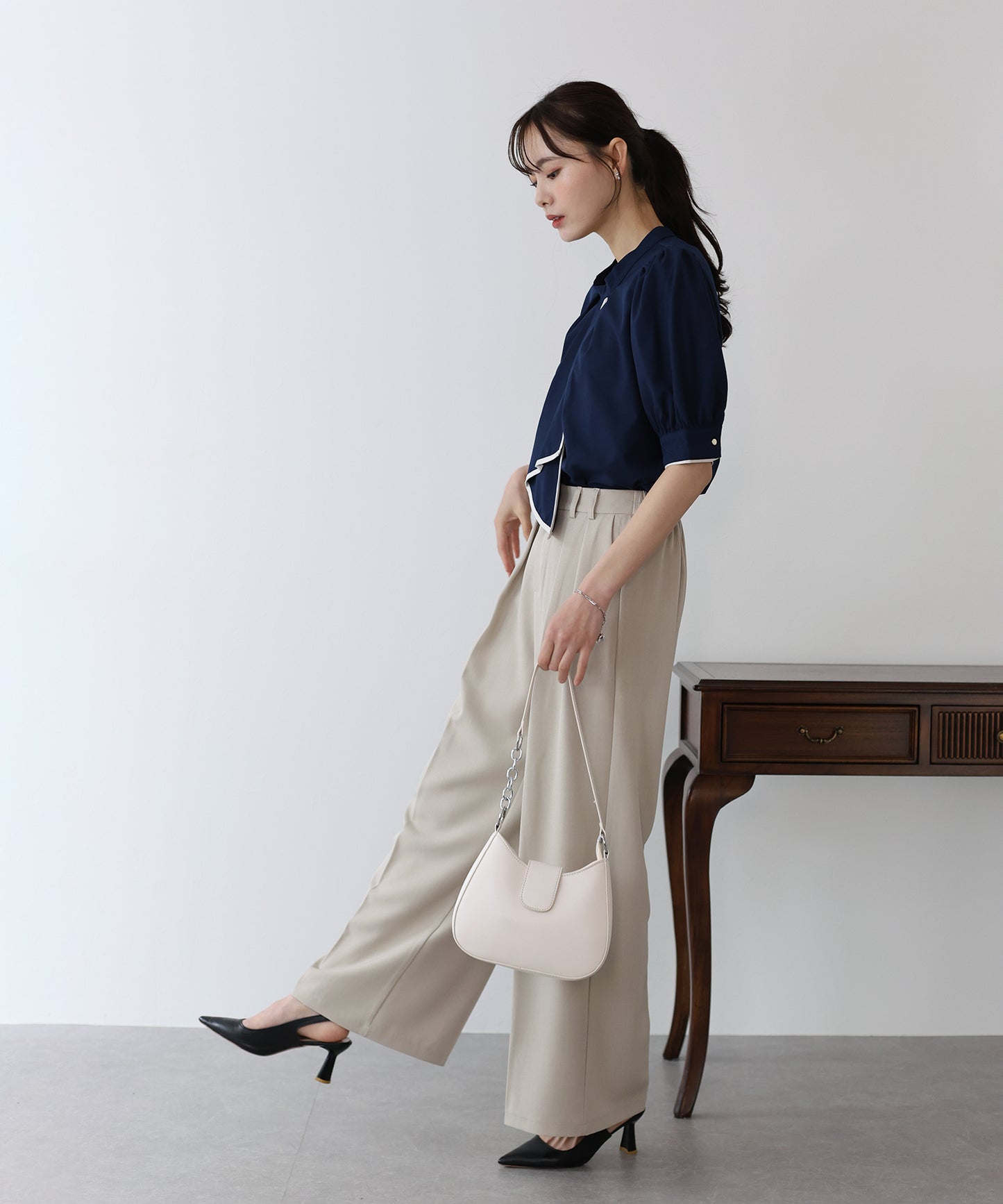 【SALE】バイカラーボウタイブラウス【ネコポス】