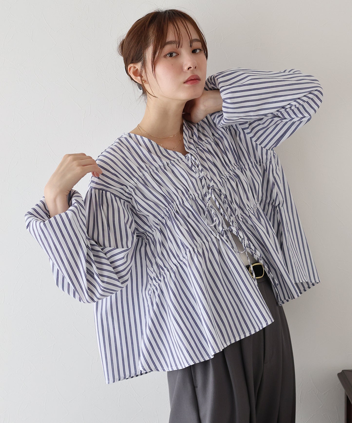 【早割5%OFF】ストライプリボンブラウス【ネコポス】