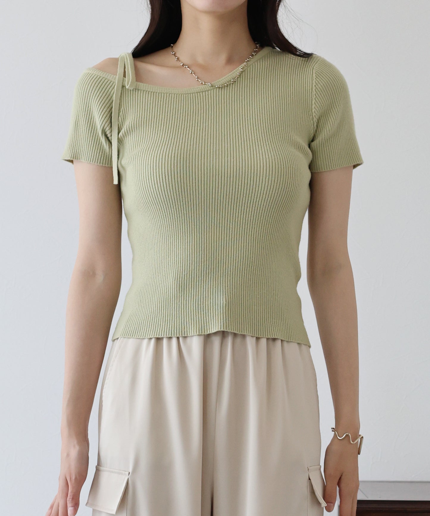 【SALE】ワンオフショルダーリボンニット【ネコポス】