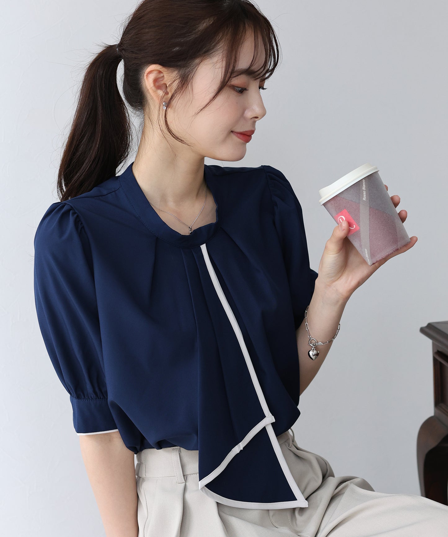 【SALE】バイカラーボウタイブラウス【ネコポス】