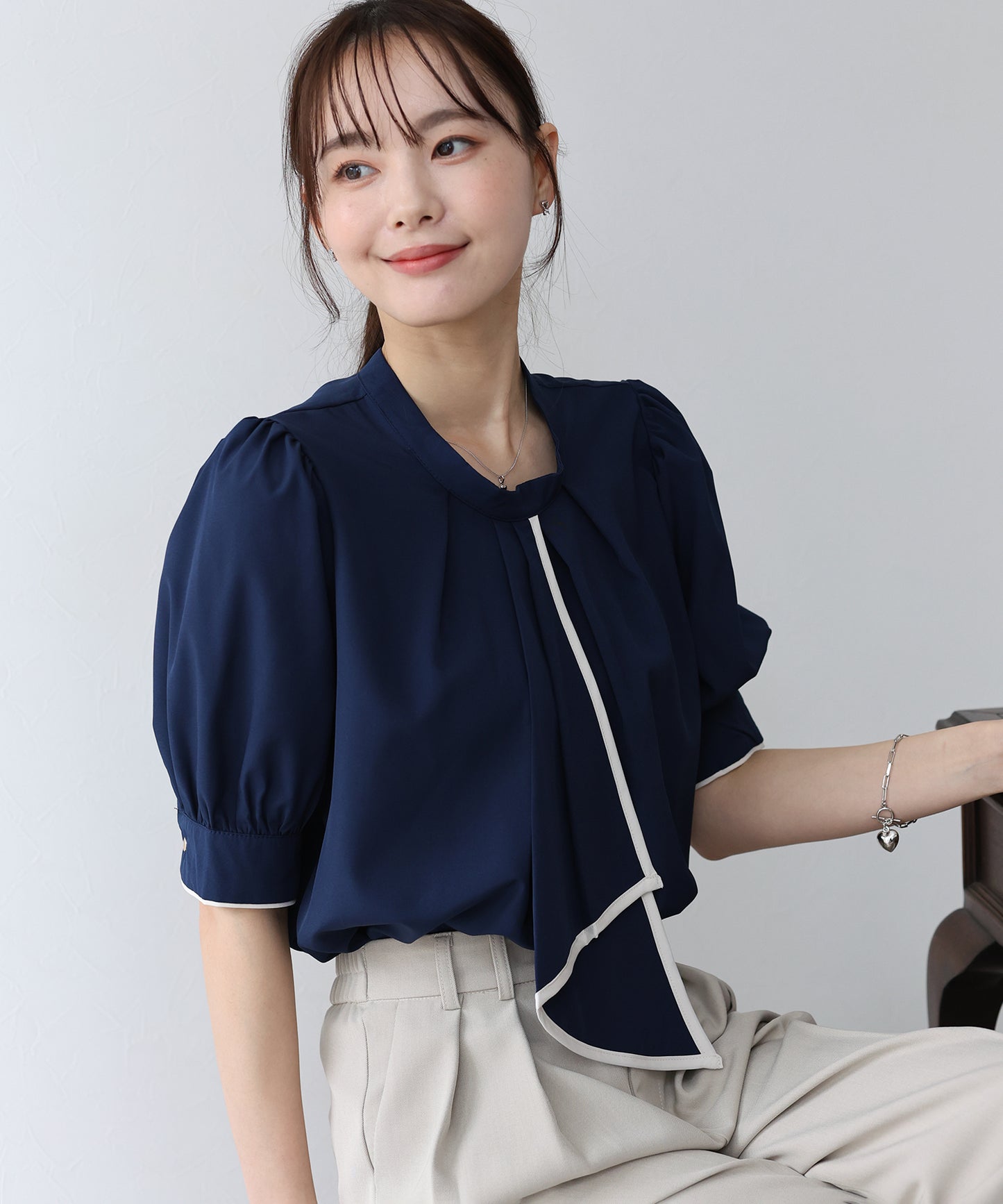 【SALE】バイカラーボウタイブラウス【ネコポス】