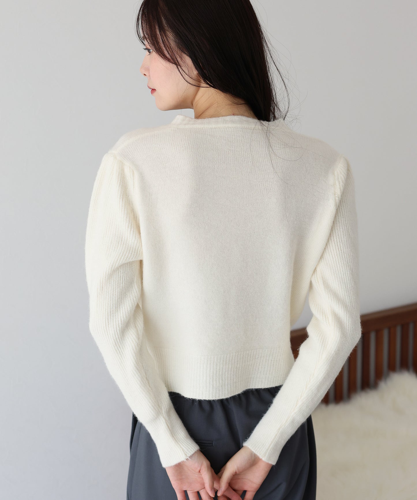 【SALE】リボン付きパールボタンカーディガン