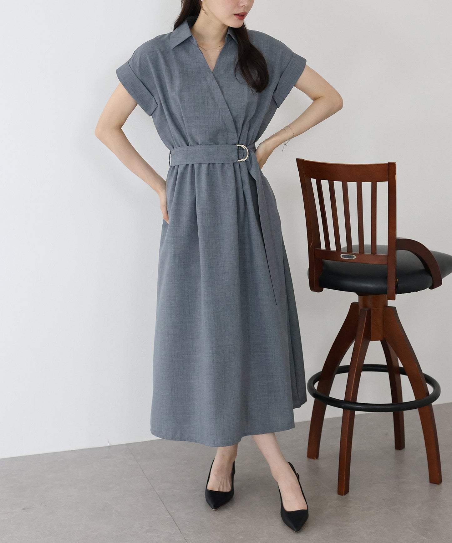 【TIME SALE】カシュクールシャツワンピース