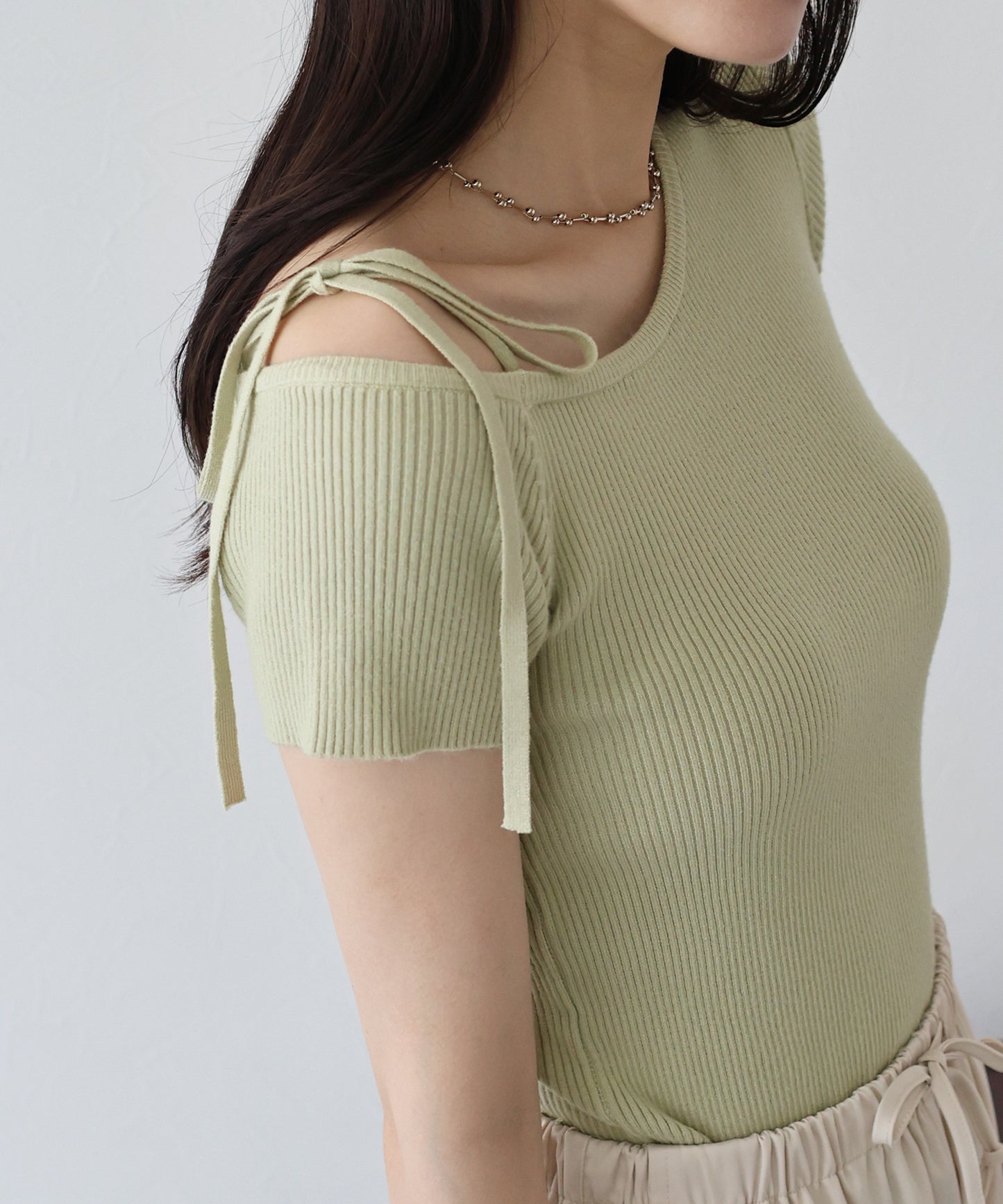 【SALE】ワンオフショルダーリボンニット【ネコポス】