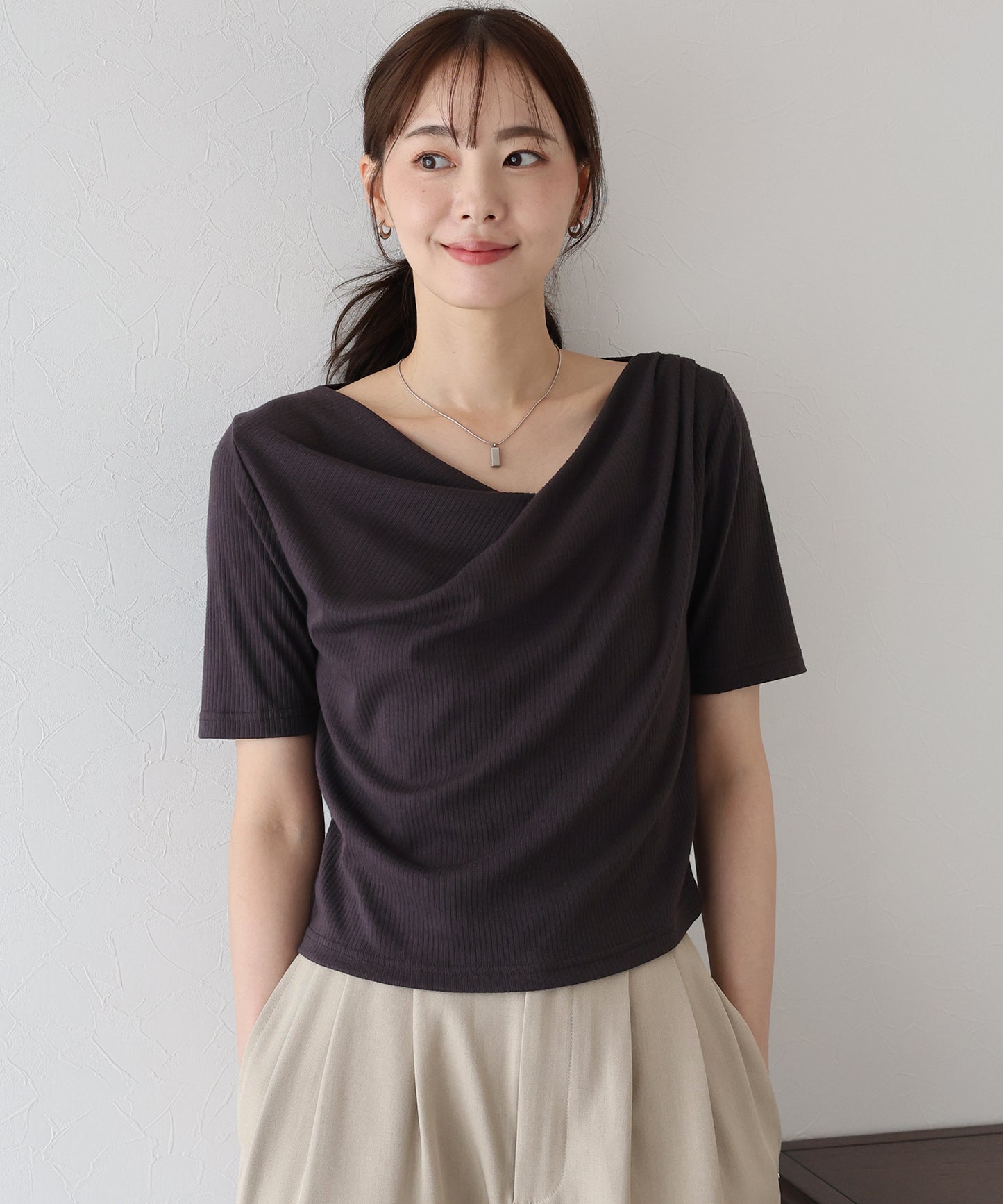 【TIME SALE】ドレープネックリブTシャツ【ネコポス】