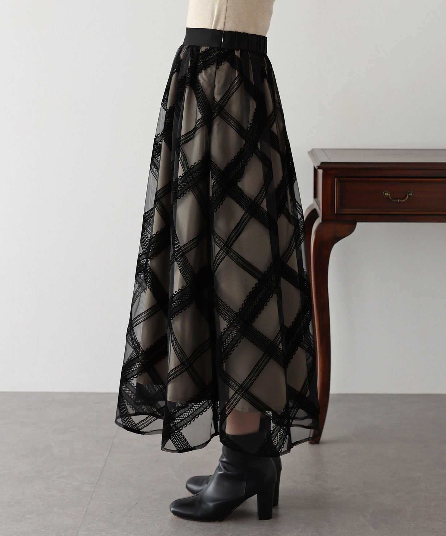 丈が選べるフロッキーチェックチュールスカート