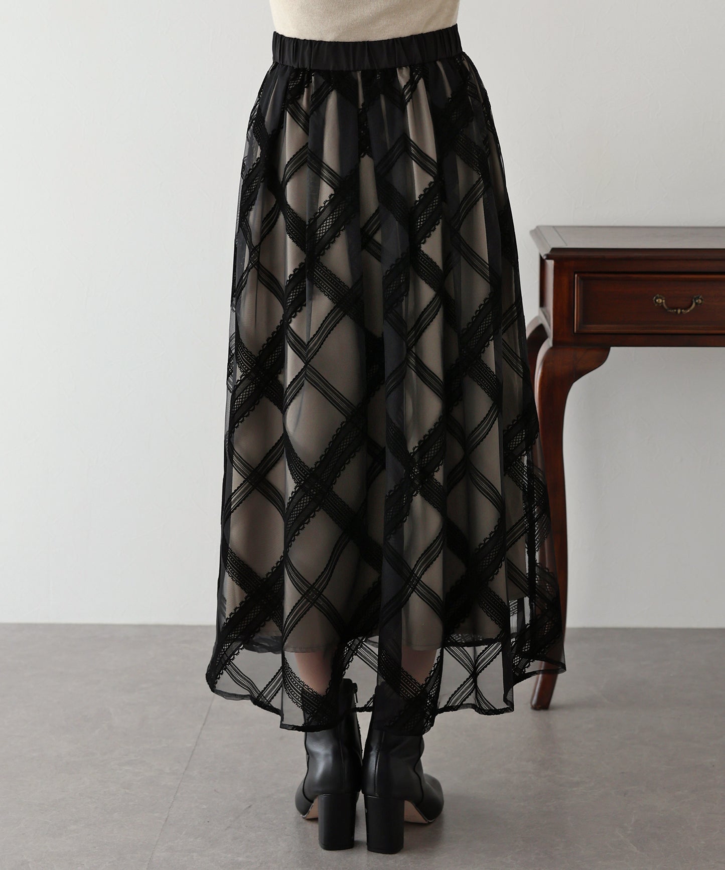 丈が選べるフロッキーチェックチュールスカート