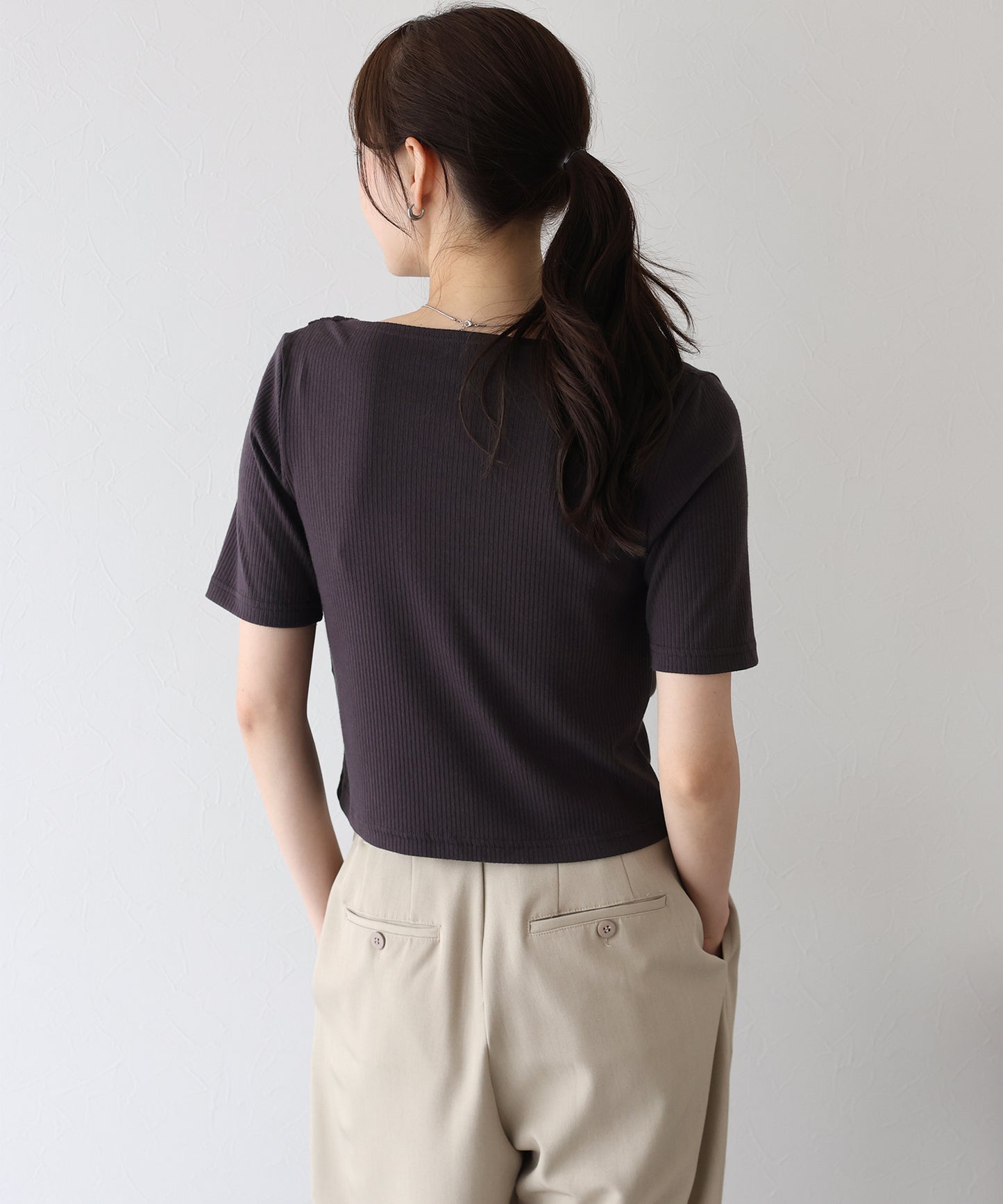 【TIME SALE】ドレープネックリブTシャツ【ネコポス】
