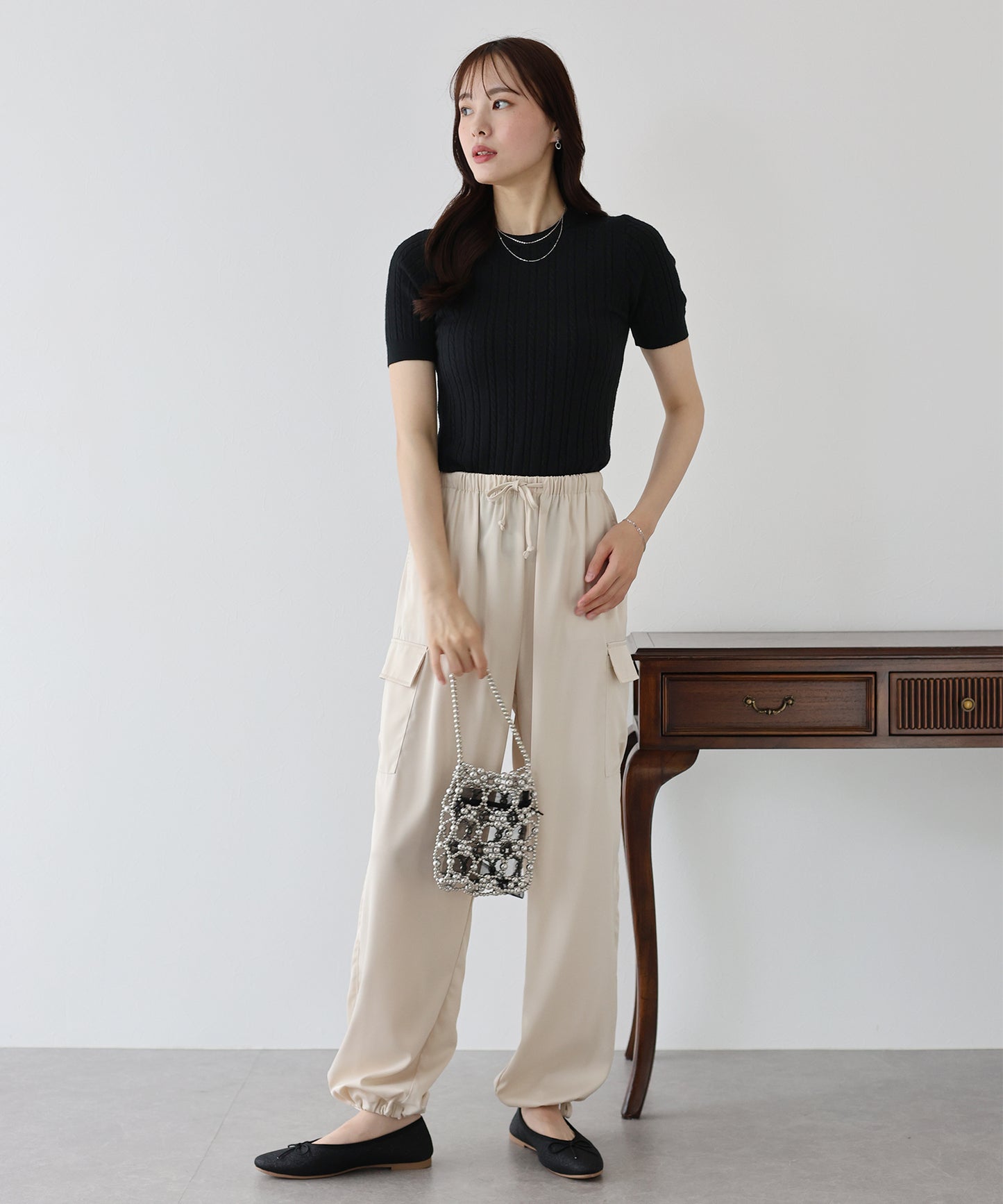 半袖ケーブルニット