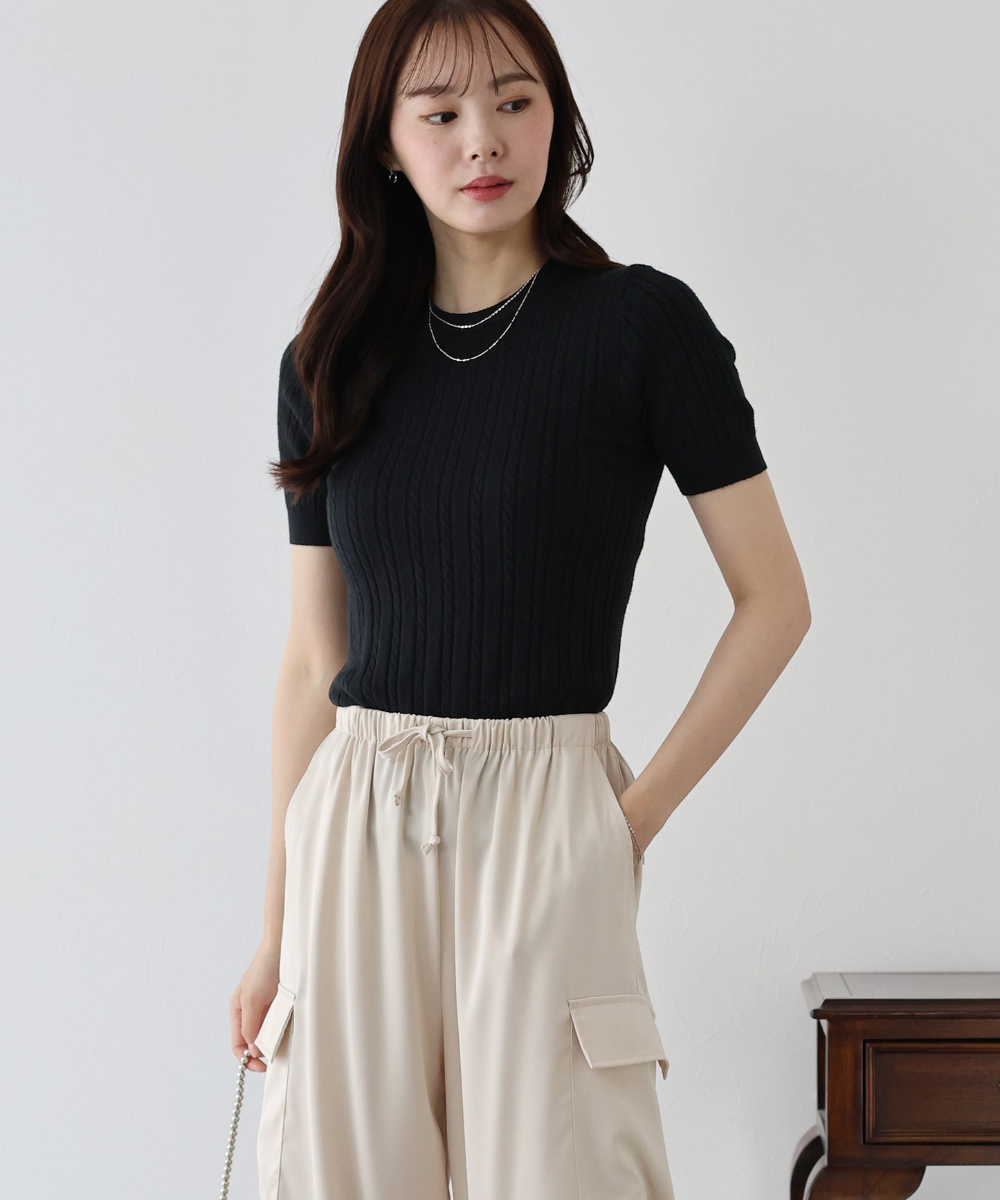 半袖ケーブルニット