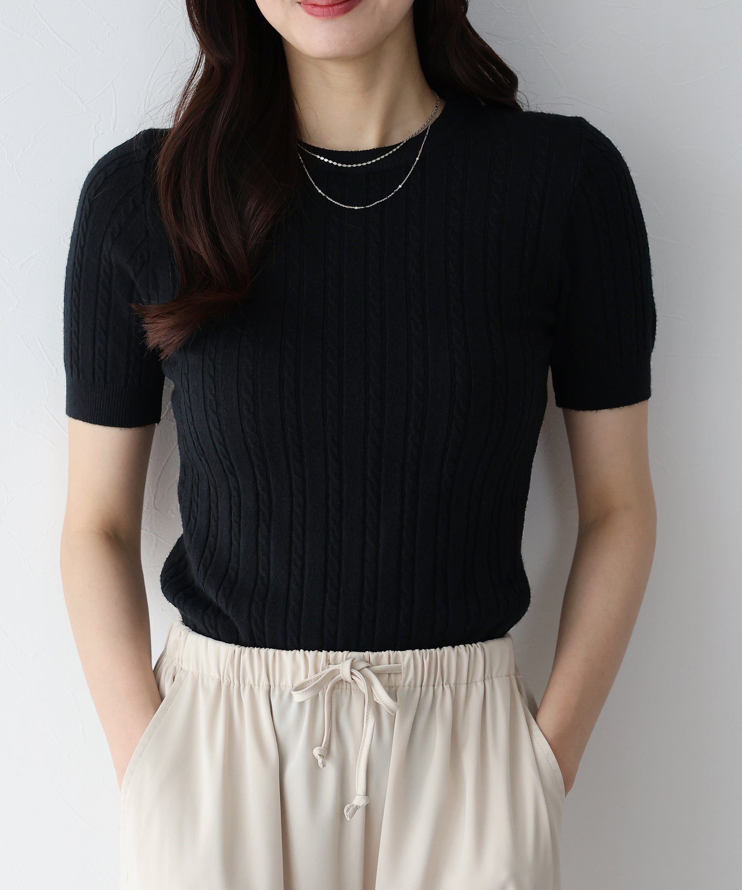 半袖ケーブルニット