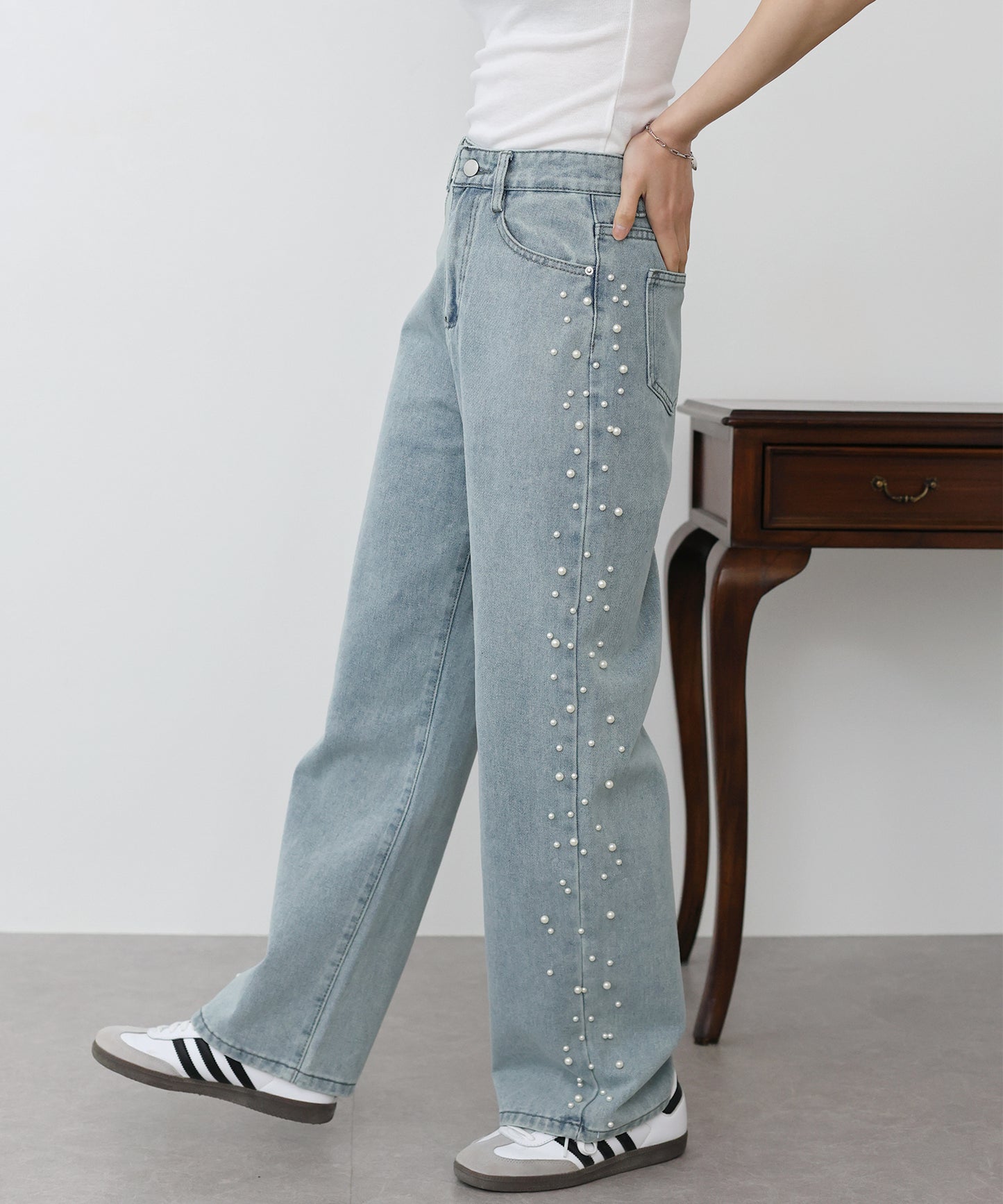 2TYPEストーン&パールデニムパンツ