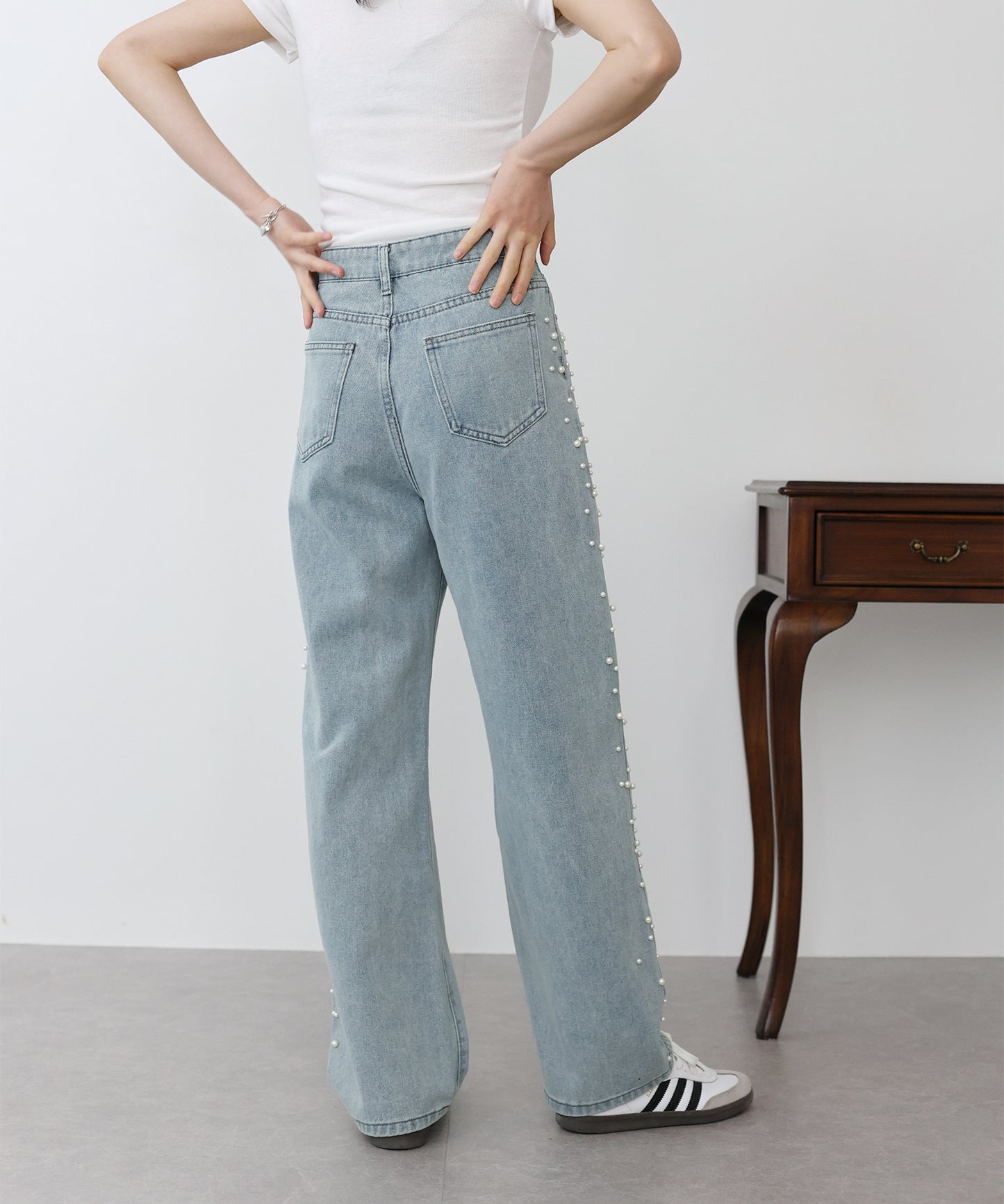 2TYPEストーン&パールデニムパンツ